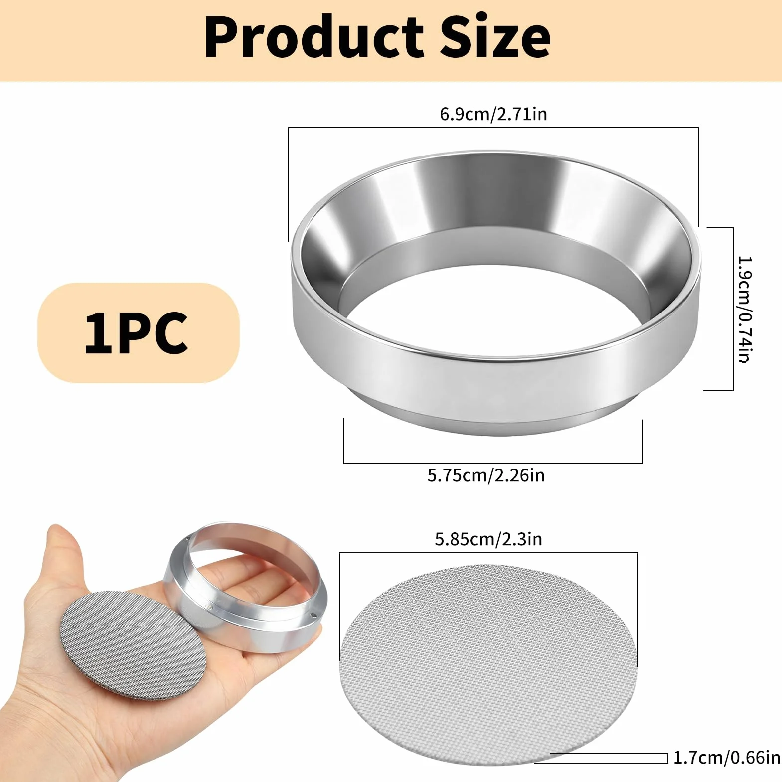 Anillo dosificador de café de 58 mm, Pantalla Puck y Embudo Espresso,Accesorios Barista de Acero Inoxidable, Compatible con Portafiltros, Llenado Preciso y Sin Derrames