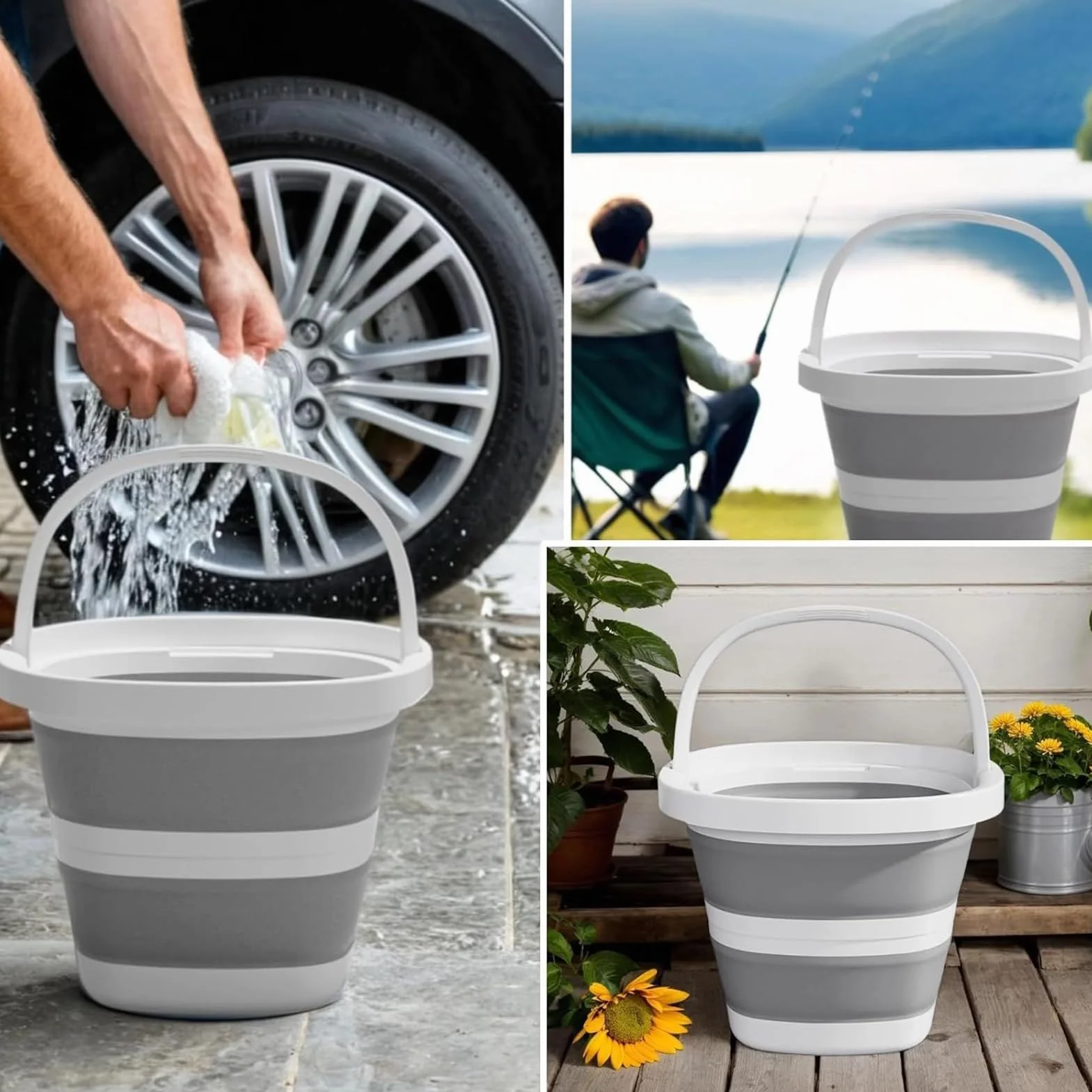 Cubo Plegable 10 litros con Manija para Camping Pesca Lavandería