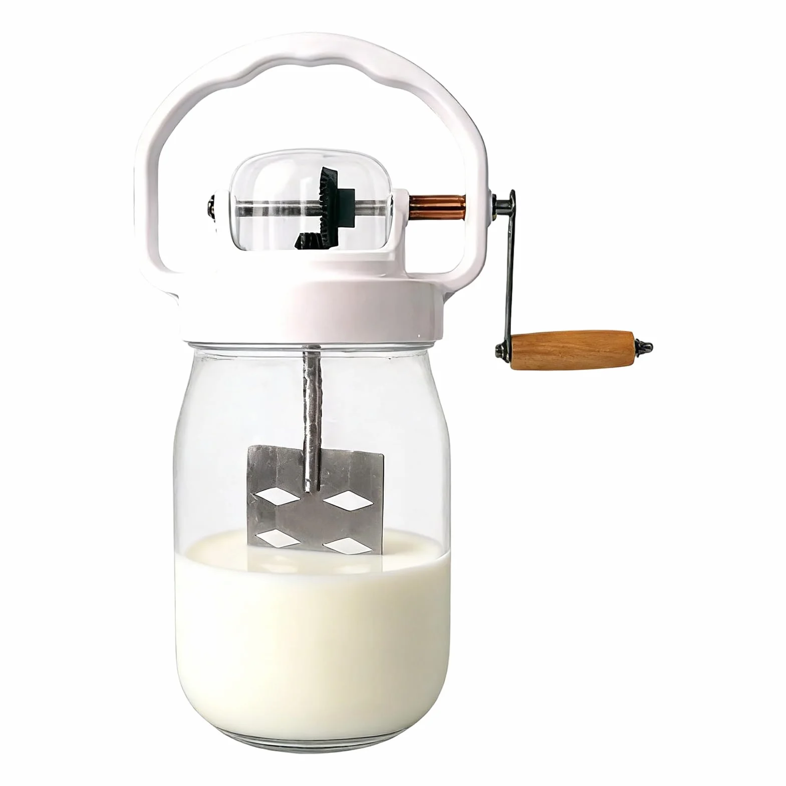 Batidor Manual 1500ml Mezclador Manual de Huevos | con batidor de huevos con botella de vidrio Para repostería, niños, alimentos, harina, mermelada, galletas, , tortitas,