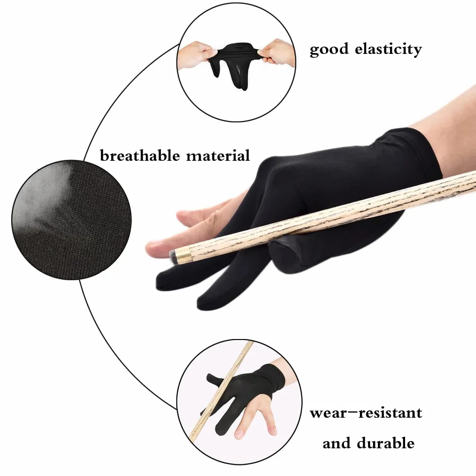 JKJF 4 guantes de billar de 3 dedos, guantes de taco de billar, guantes de taco de tiro para mujeres y hombres, mano izquierda y derecha, color negro, estilo 1