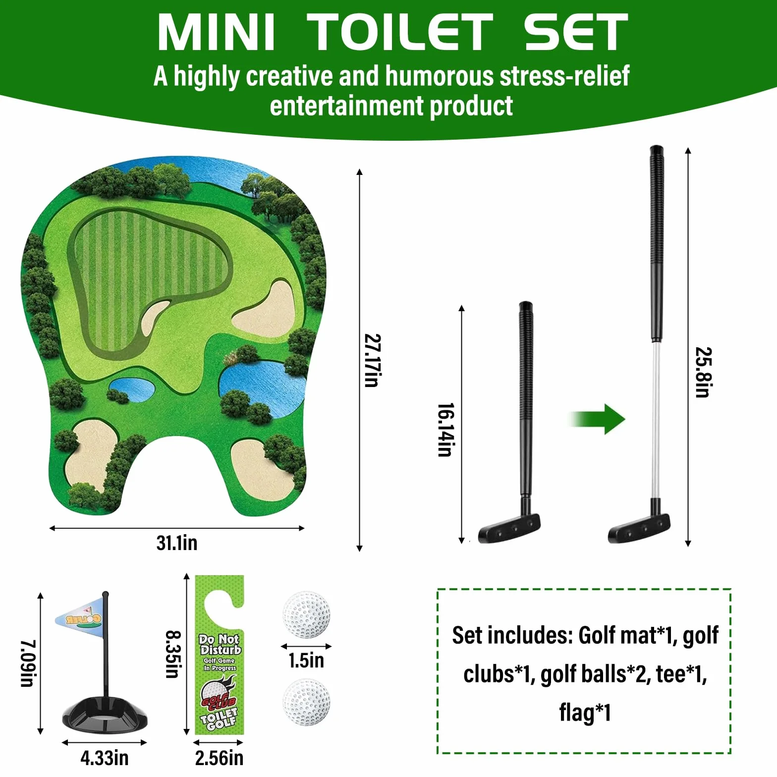 Juego de Regalo de Golf para Inodoro, Juego de Golf para el Baño, Set de Regalo de Golf Juegos de Golf para Inodoro, Juego de Golf para Inodoro para Entretenimiento Recreativo
