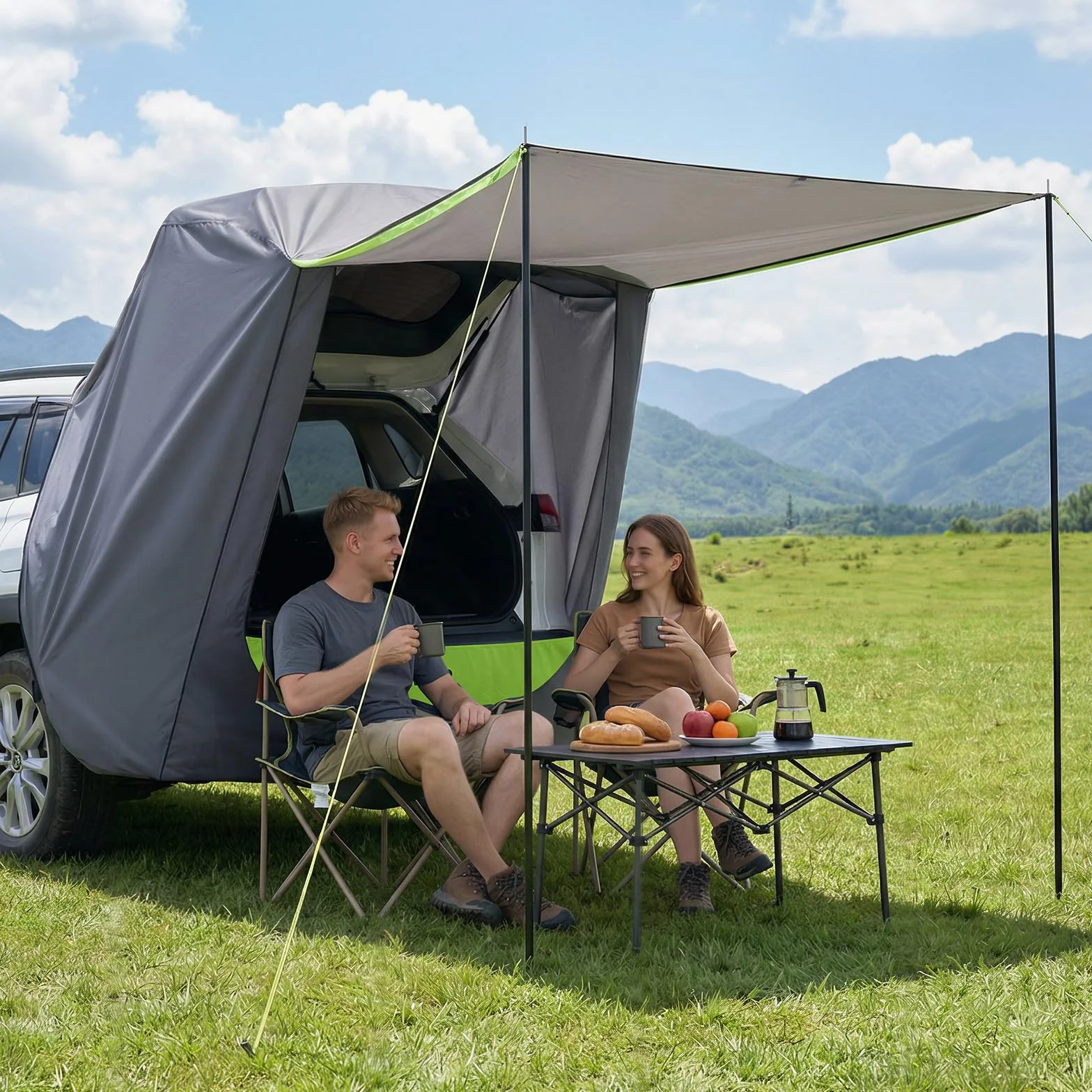 VEVOR Tienda de Campaña con Toldo para Coche 150x150 cm Impermeable PU2000 mm Carpa para Acampar