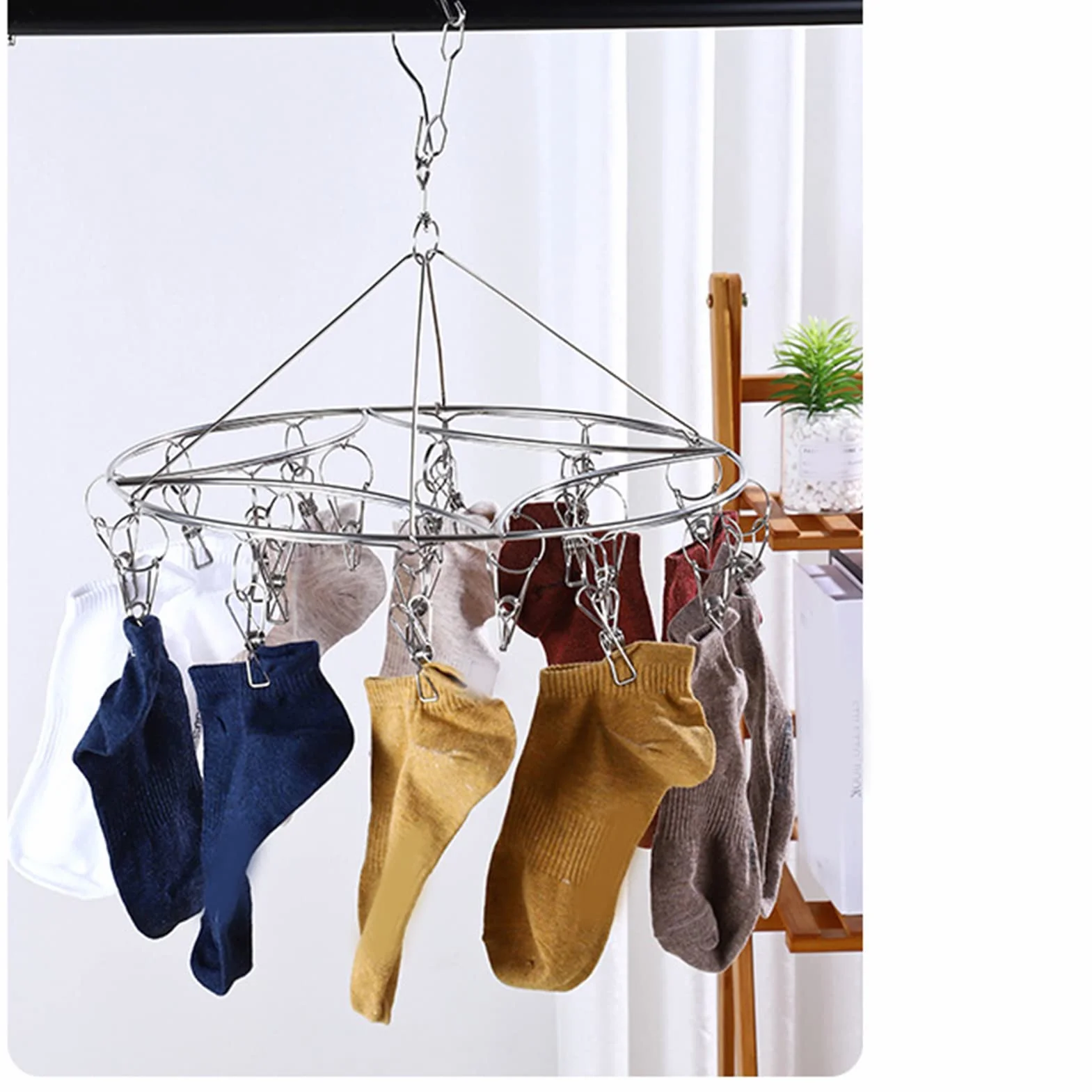 Perchero para Ropa, Perchero para Secar Ropa De Acero Inoxidable, Perchas para Ropa Interior con Clips, Perchero para Secar Calcetines, Sujetadores, Toallas(01)