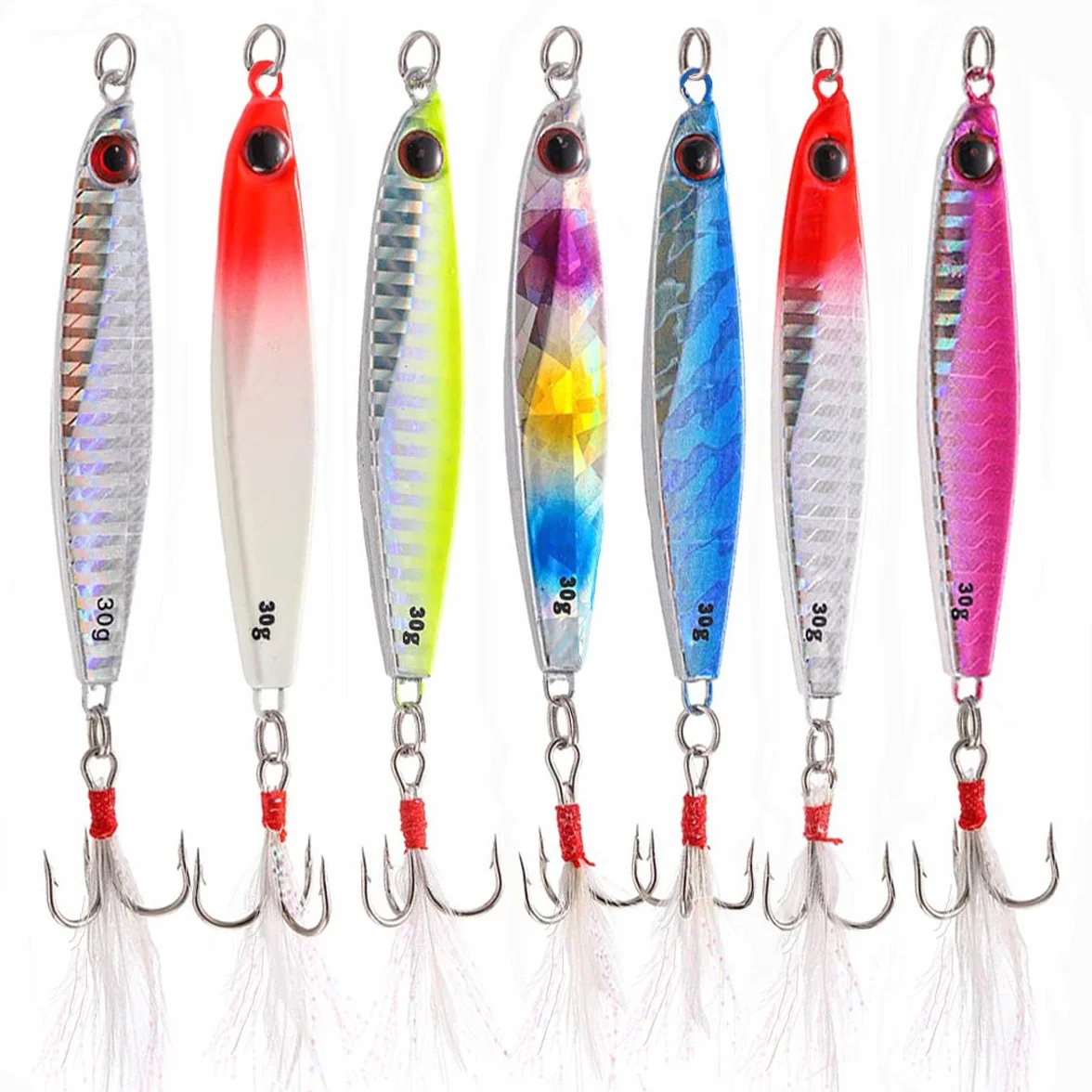 Jig de Señuelos 7 Piezas, Cucharas de Metal con Pluma, Cebos Artificiales para Trucha