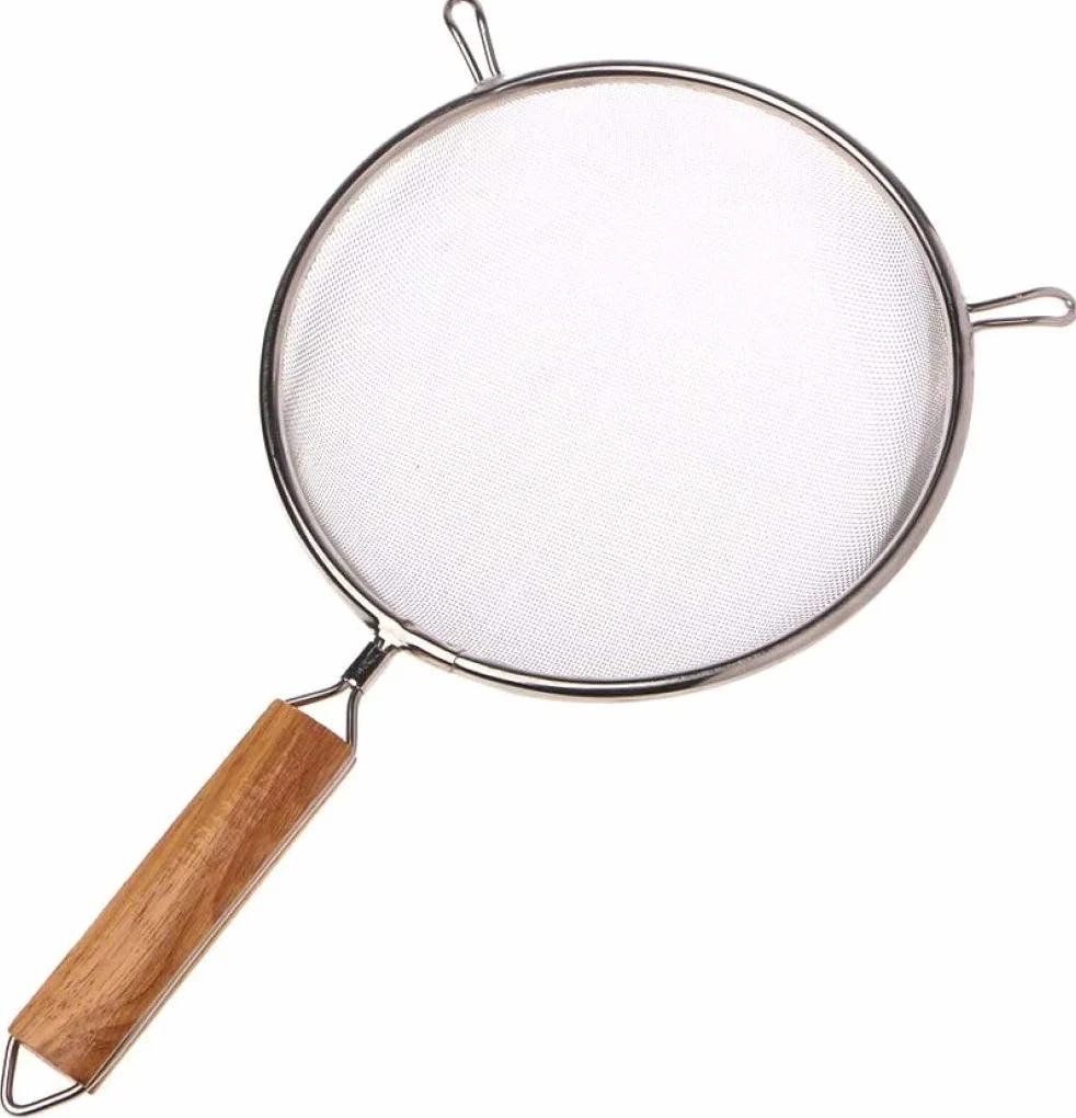 Colador de acero inoxidable Colador Colador Tamiz Cuchara de fideos de mango largo, Colador de harina, Colador de malla fina-18.5cm