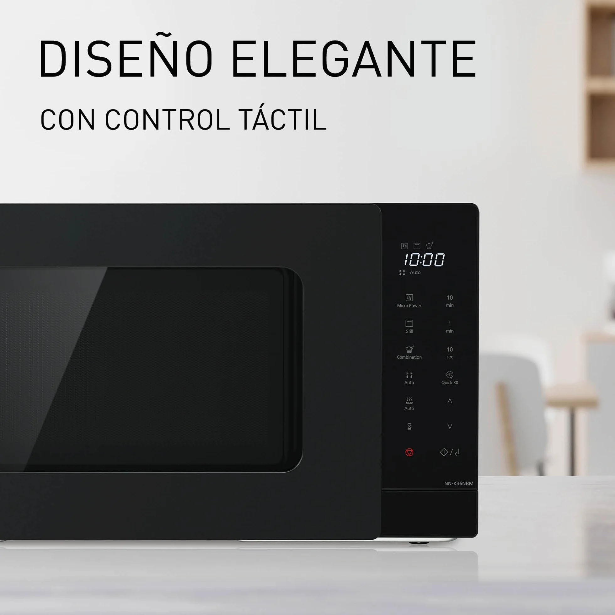 Panasonic NN-K36NBMEPG, Horno Microondas, 24 Litros, 900W de Potencia, 8 Programas Automáticos, Tecnología de Cocción Dual, Función Quick 30, Negro.