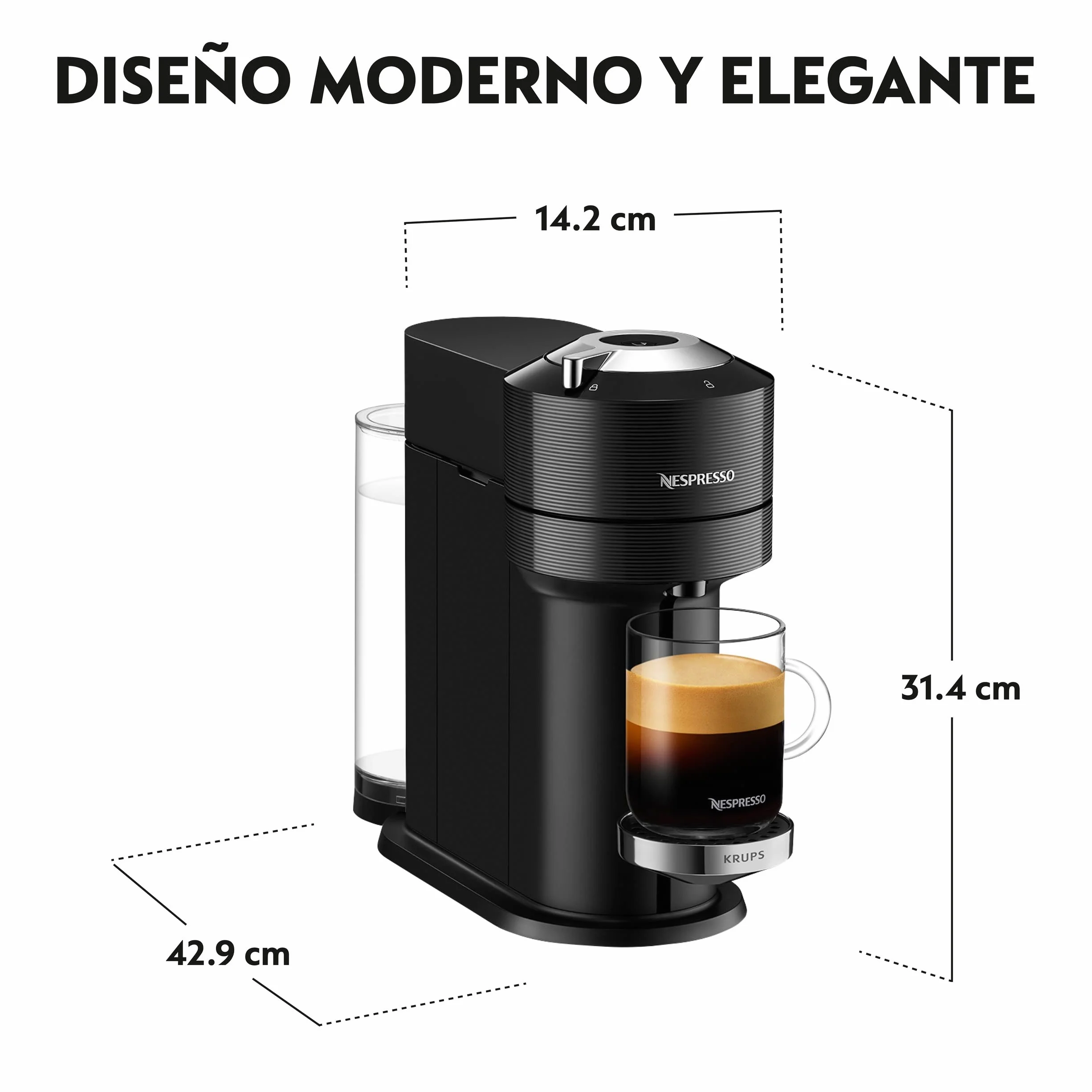 Krups Nespresso VERTUO Next XN9108 Cafetera de cápsulas, máquina de café expreso de Krups, café diferentes tamaños, 5 tamaños tazas, tecnología Centrifusion, calentamiento 30s, Wifi y Bluetooth, Negra