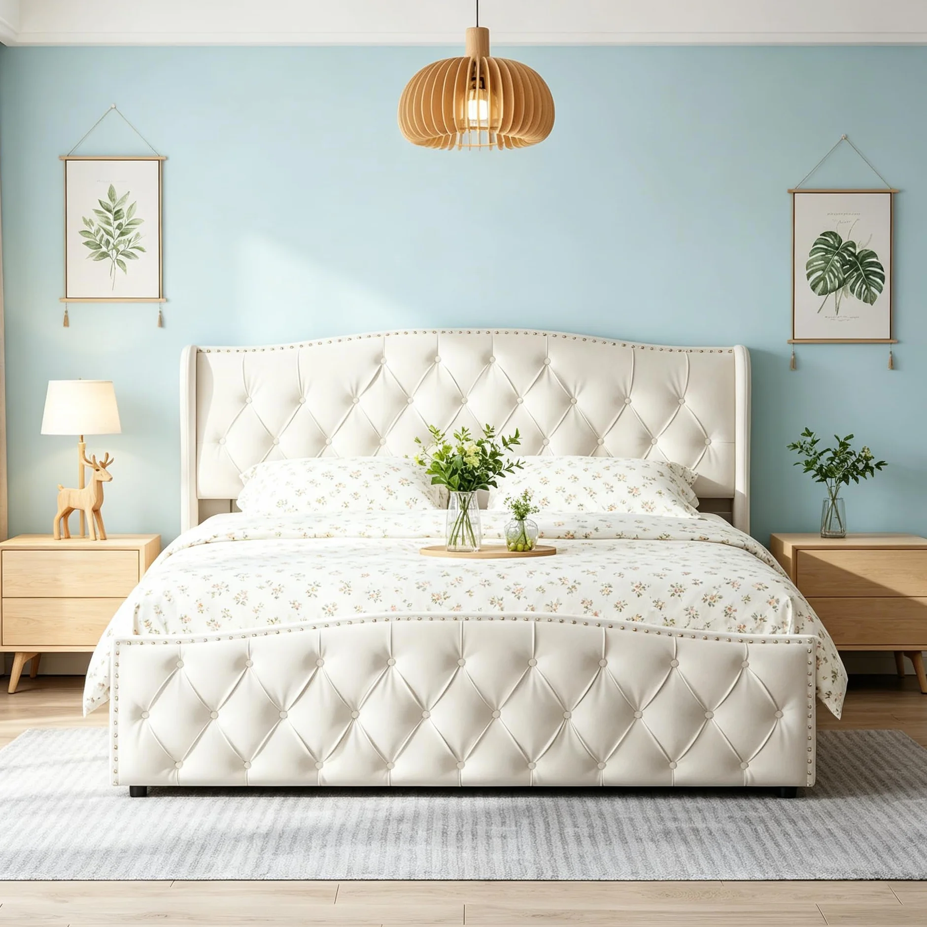 Cama Acolchada de 160 × 200, Cama Doble, Acolchado con Almacenamiento de Cama con somier de tablón, Marco de Cama con Almacenamiento de Maletero (Blanco Roto, Velours-3, 160 × 200