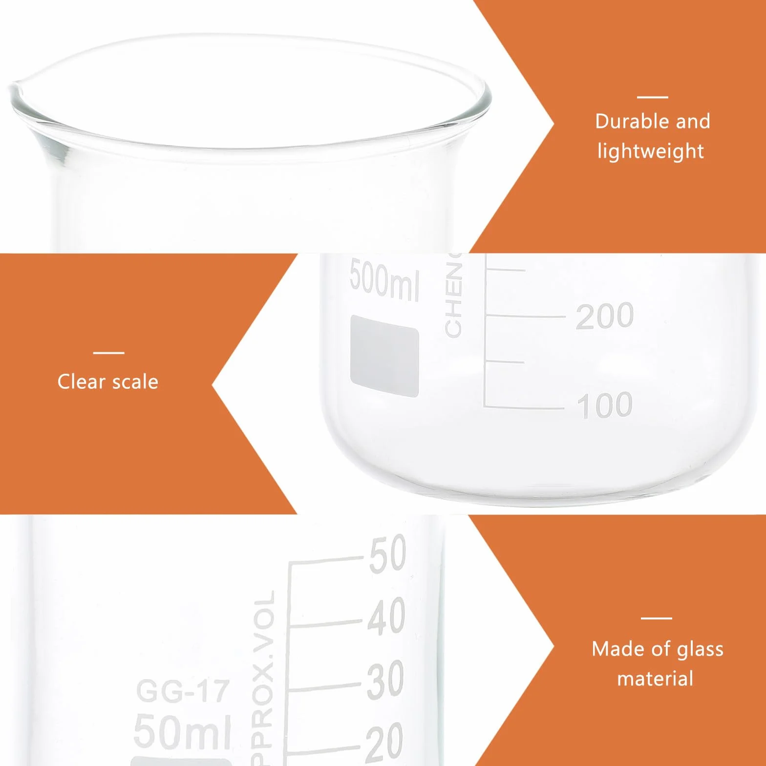Tazas Medidoras de Vidrio 5piezas para Laboratorio Decoracion Colegio | Vasos Graduados, Herramientas de Medición, Portaliquidos a Escala, Ligeros y Fáciles de Limpiar