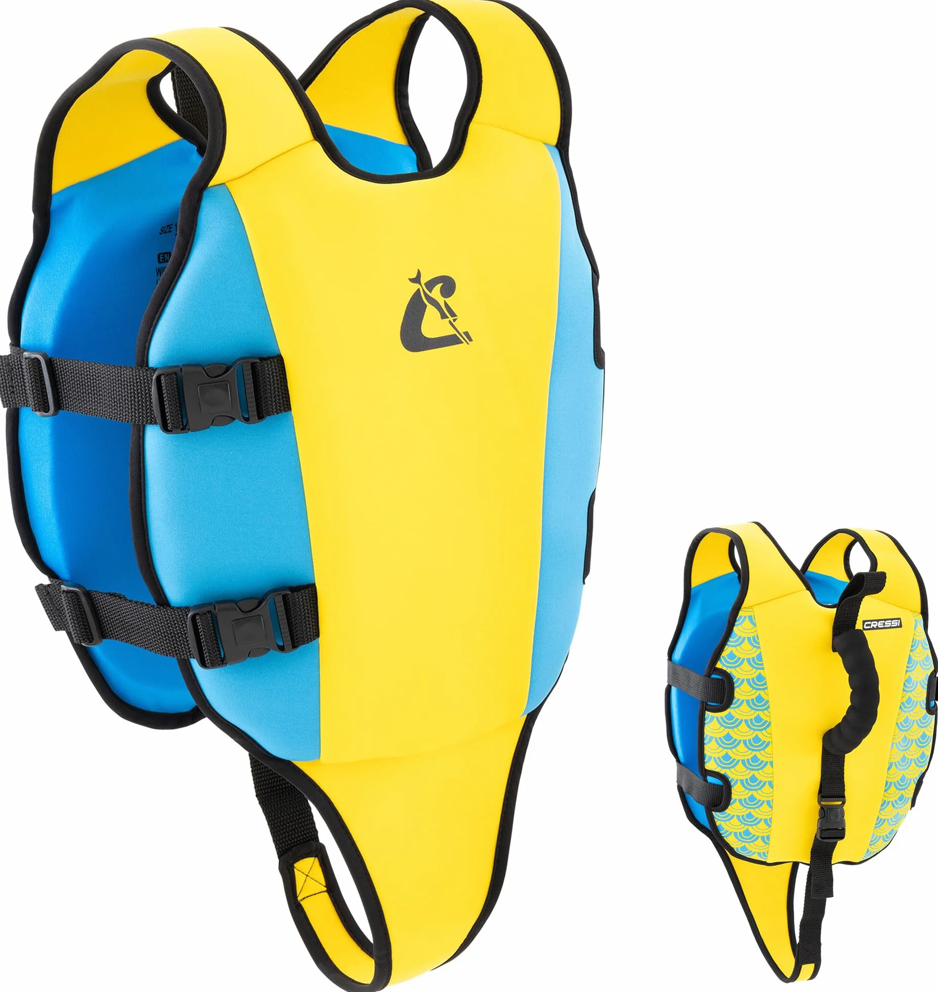 CRESSI Little Turtle Neoprene Swim Vest - Chaleco de Natación para Niños Equipado con Dos Asas - Una Ayuda Excelente para Flotar y Mantener el Equilibrio en el Agua