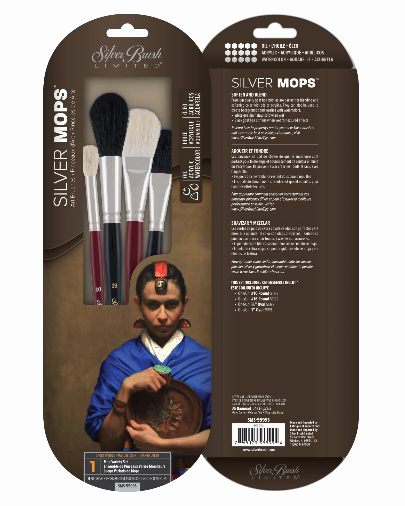 Silver Brush Limited Silver Mop - Juego de 4 Pinceles para Acuarela, óleo y acrílicos - Mango Corto