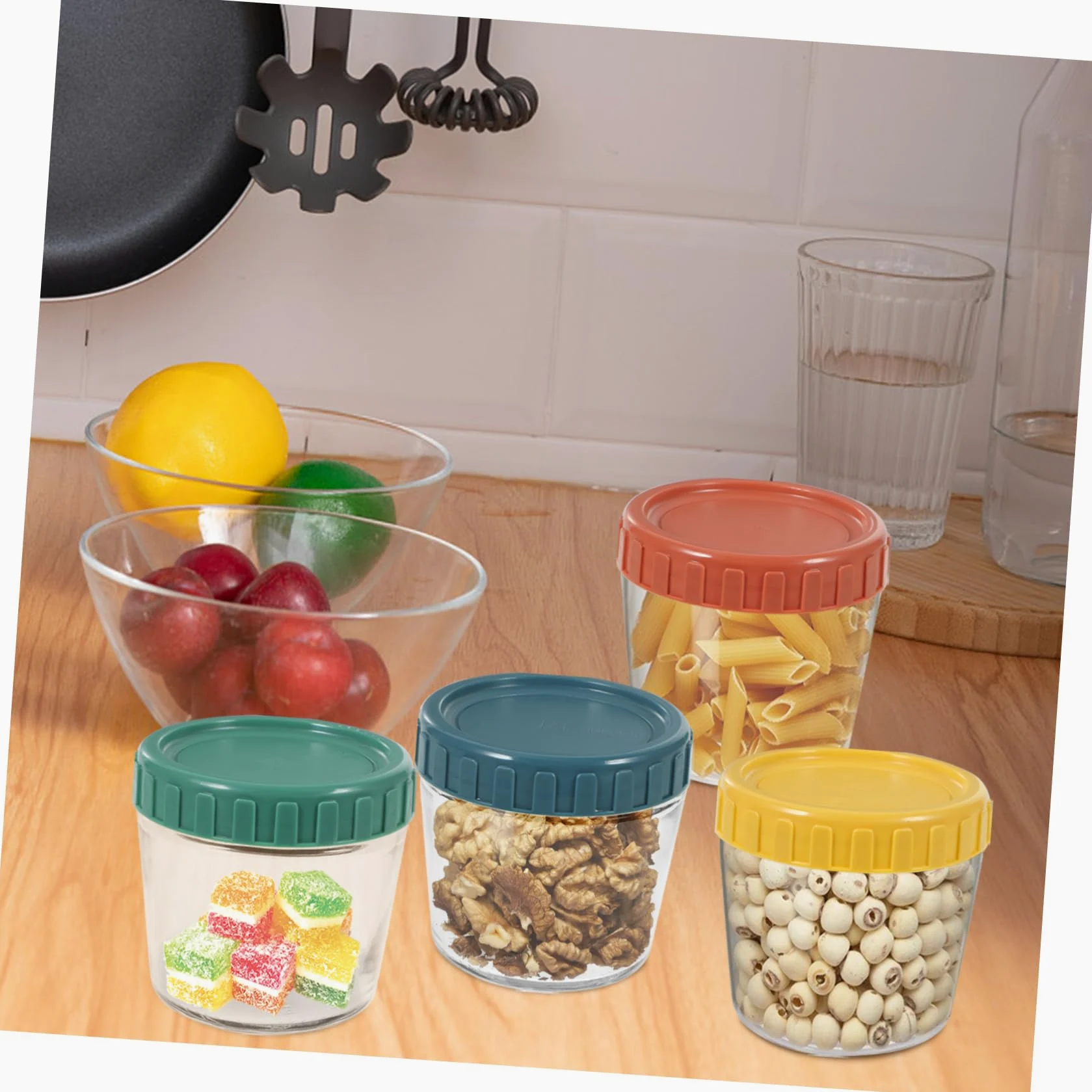 Mobestech Set de 4 Frascos de Vidrio Tapa de Silicona Sellada, Contenedores para Almacenar Alimentos Pequeños, Diseño Apilable y Fácil Acceso para Cocina y Yogur