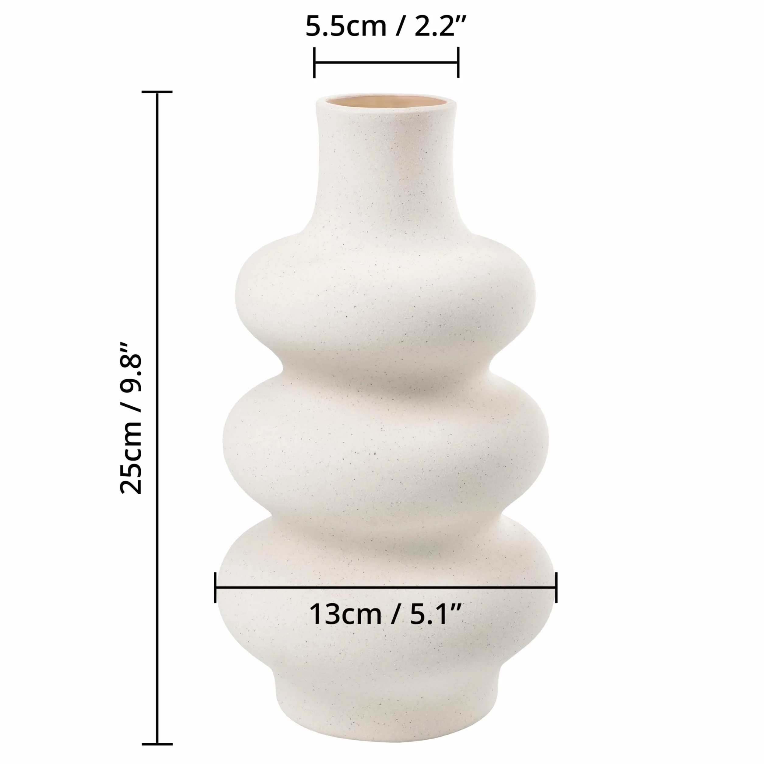 Winter Shore Jarron Ceramica Beige - Jarron Decorativos Modernos de 25 cm con Diseño de Donut Redondo - Jarrón Flores Secas, Pampas, Ramo Fresco para Oficina, Cenas, Centros de Mesa, Fiestas, Bodas