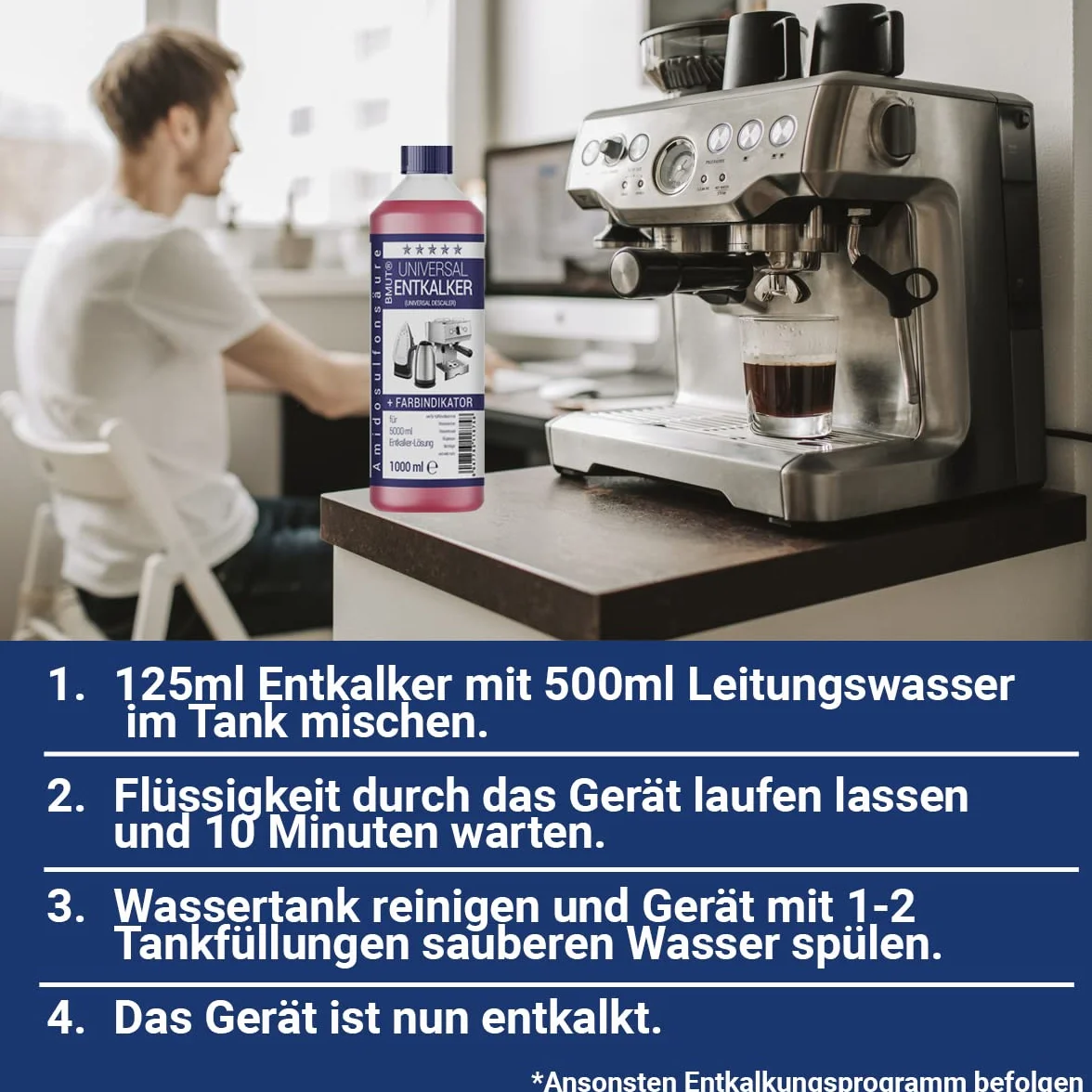 Descalcificador universal de 1000 ml para cafeteras automáticas y máquinas de café, para 8 operaciones de descalcificación 125 ml cada una, 6 botellas