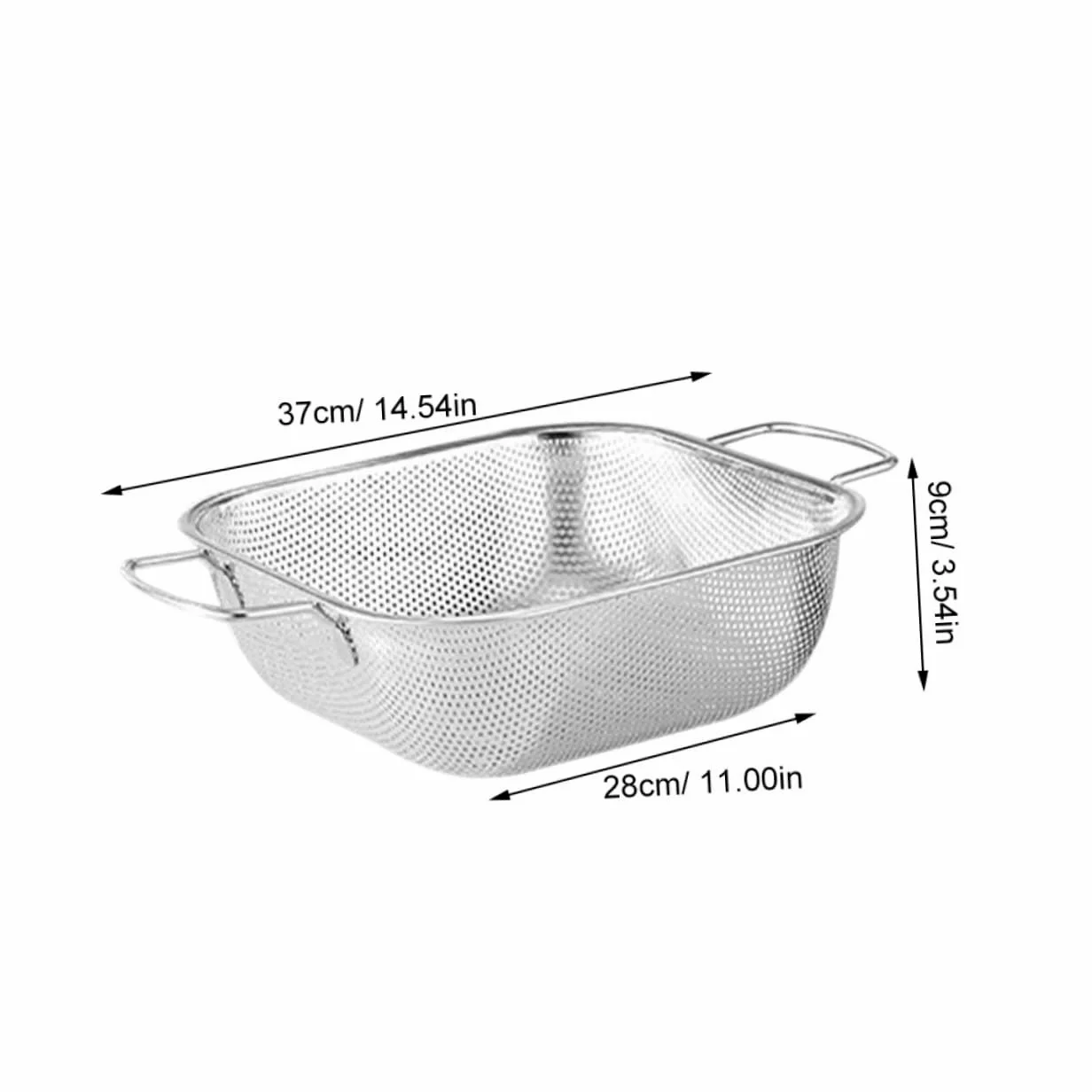 Colador de Acero Inoxidable con Asas Dobles, 1 Pieza, Plata | Gran Capacidad, Drenaje y Filtrado de Agua, Formato Cuadrado para Lavado de Frutas y Verduras