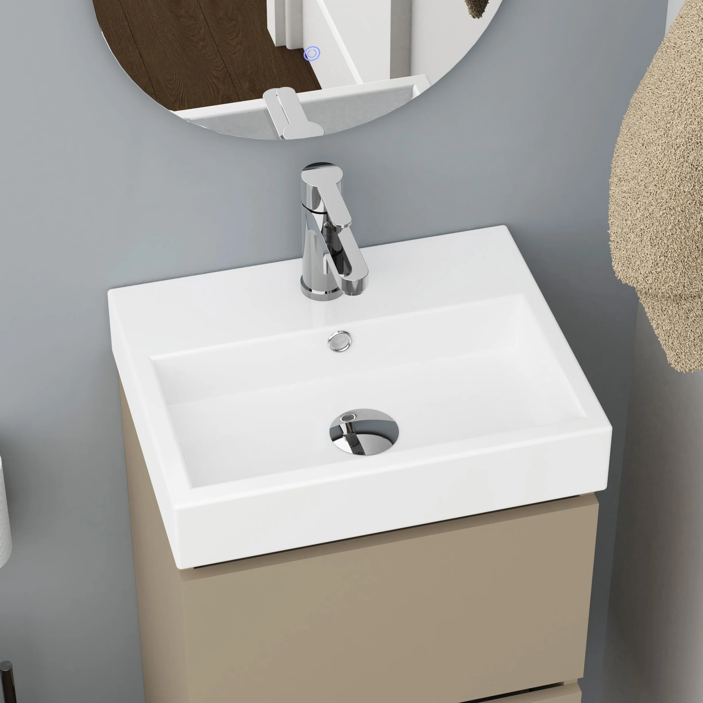 Baikal Mueble de Baño Nix. Mueble MONTADO. 2 Cajones Suspendido con Lavabo. Armario de Baño. Lavabo Ceramico. 45cm Fango.