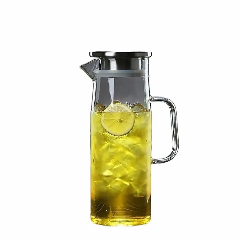 Hervidor de Agua Jarra de Vidrio con Tapa, Jarra de Agua con Tapa de Acero Inoxidable, Tetera for Agua Caliente/fría, té Helado y Bebidas de Jugo Tetera(1.5L)