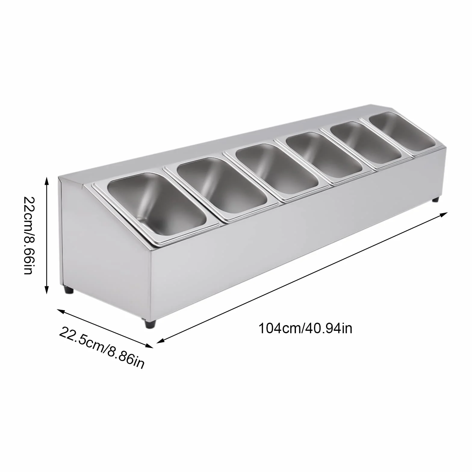Recipiente de acero inoxidable para ingredientes, contenedor de catering con patas de goma, estante para especias con 6 recipientes para alimentos y 6 tapas, recipiente para ingredientes de
