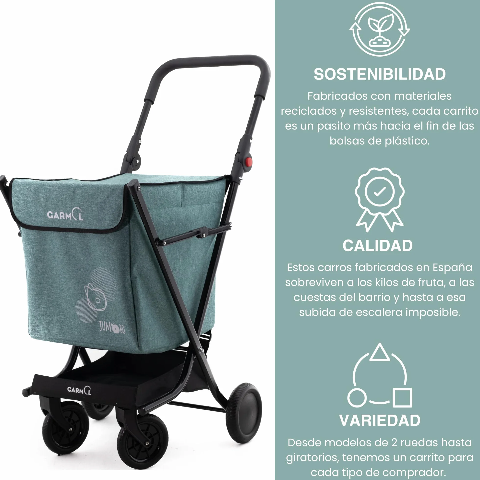 GARMOL Carro de la Compra Plegable 66 litros | Carro de la Compra 4 Ruedas Gran Capacidad | Carrito Compra 4 Ruedas Plegable Color Verde