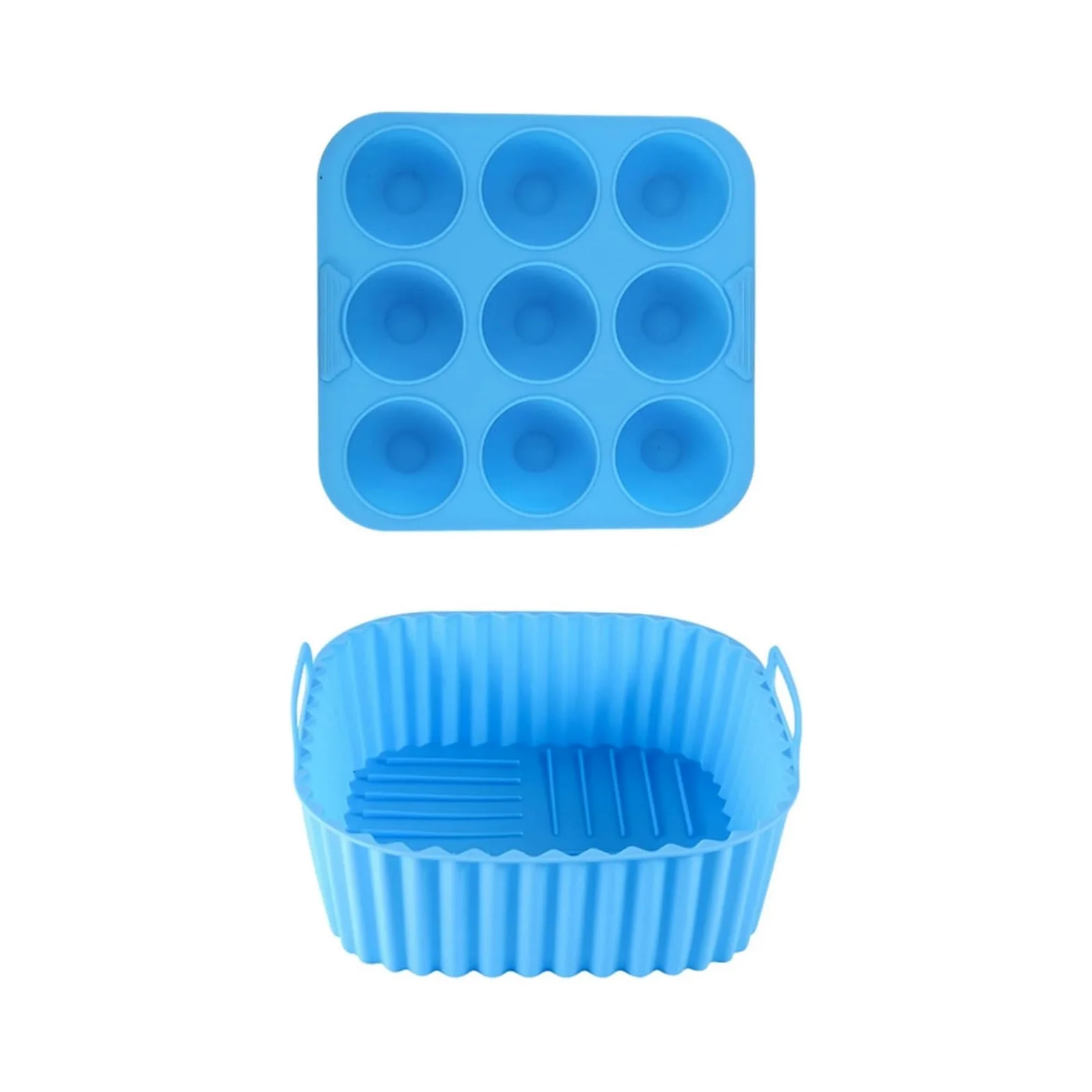 Revestimiento de silicona for freidora de aire de 2 piezas for cocina | Reutilizable, cuadrado, antiadherente, fácil de limpiar, apto for alimentos.(Blue)