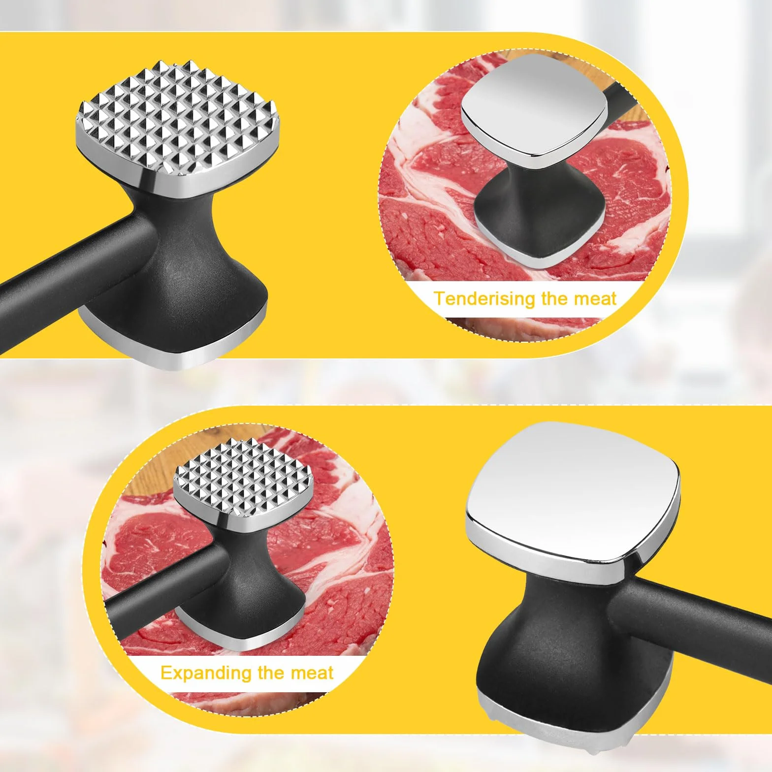 Martillo ablandador de Carne, Meat Knocker,Relota Martillo Carne,Martillo Picador de Doble Cara Antiadherente,Pincho y Superficie Plana Pounder Mallet, Martillo Cocina para Bistec,Pollo, Pescado,Cerdo