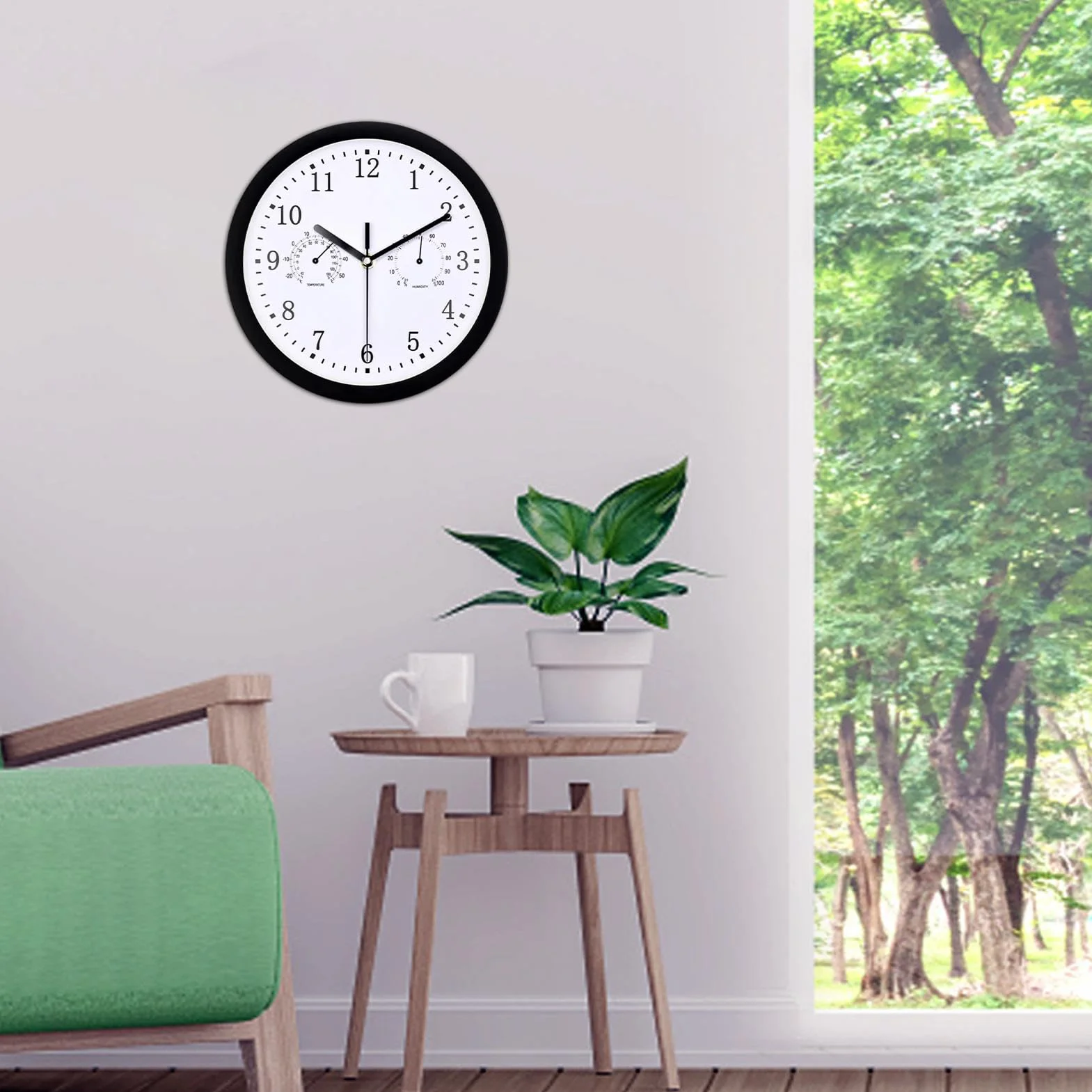 Reloj de pared exterior para exteriores, 25 x 25 cm, resistente a la intemperie, con termómetro e higrómetro, para terraza, balcón, jardín, decoración del hogar
