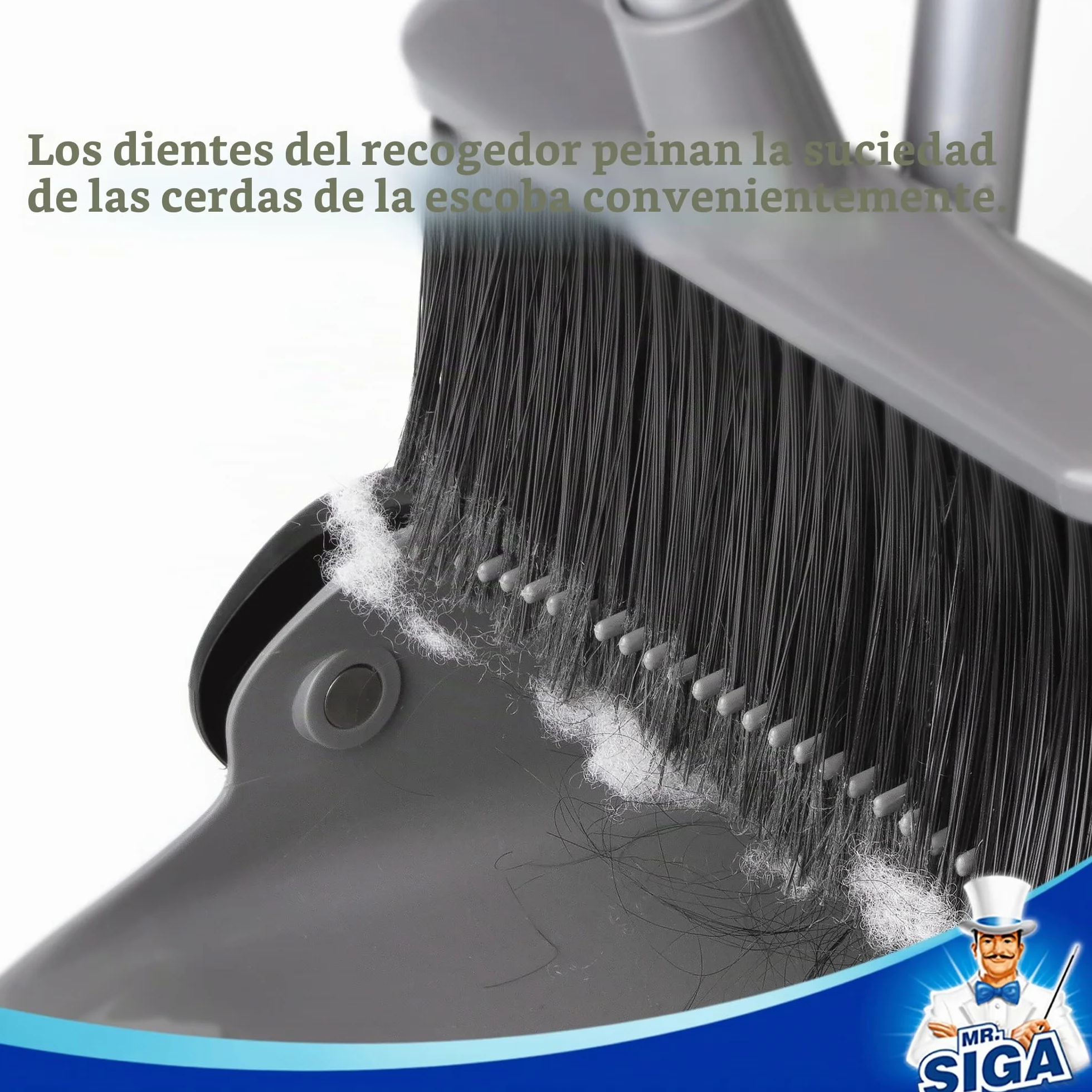 MR.SIGA Juego de Escoba y recogedor de Mango Largo, Combo de barredora Vertical y recogedor para Limpieza de Pisos, Gris
