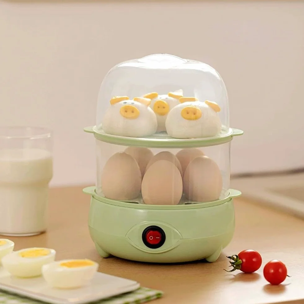 Caldera eléctrica compacta y vaporera de huevos con apagado automático y seguridad antiebullición, escalfador de huevos multicapa para desayuno rápido, 3 capas (verde-2)