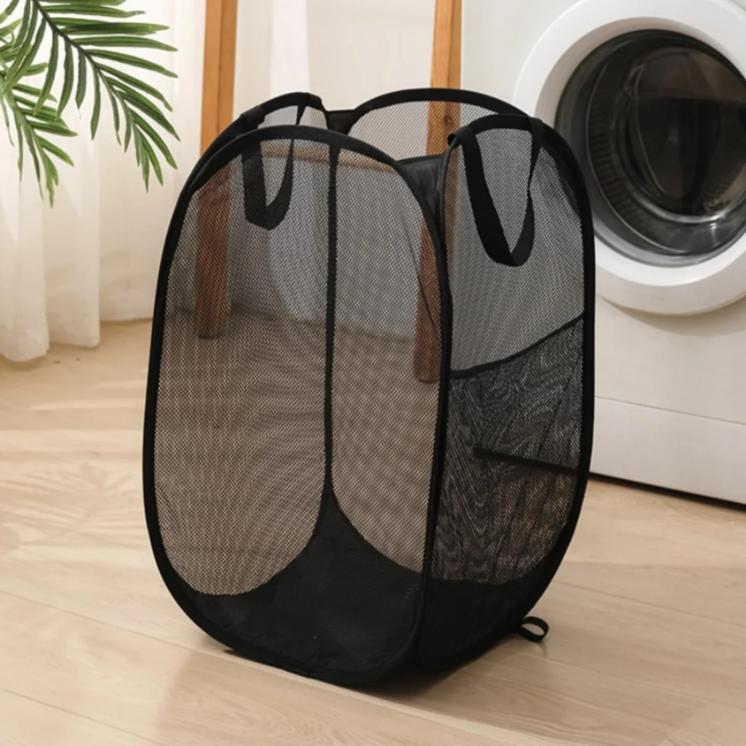 cestas plegables para la ropa sucia,36 x 36 x 58 Cesta de lavandería plegable Pop-Up Malla Cesto de Ropa con Asas para viajes de negocios,viajes y camping (negro)