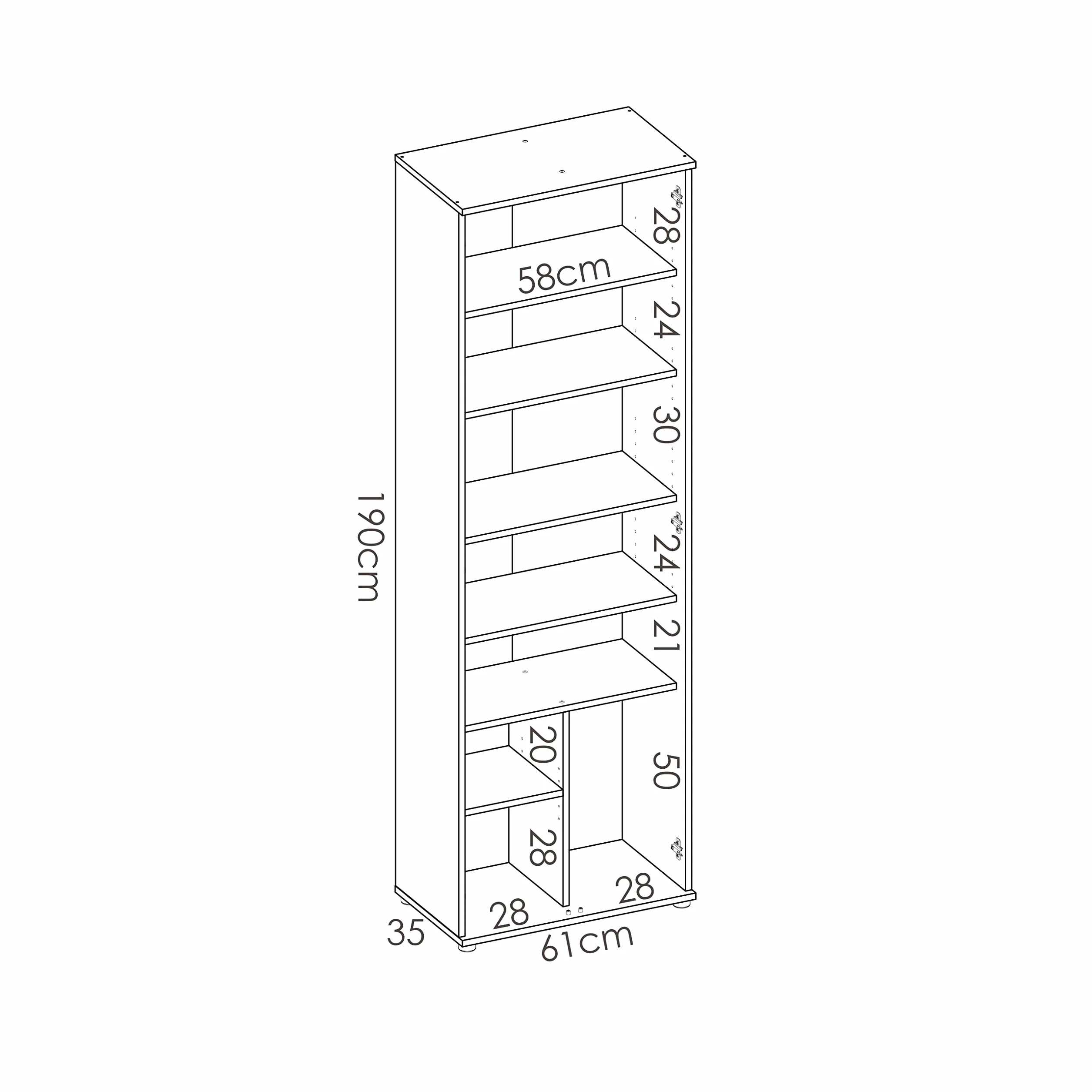 DEKIT GRUPO RIMOBEL Armario Multiusos 6 estantes, Madera de ingeniería, Blanco, 61x190x35cm