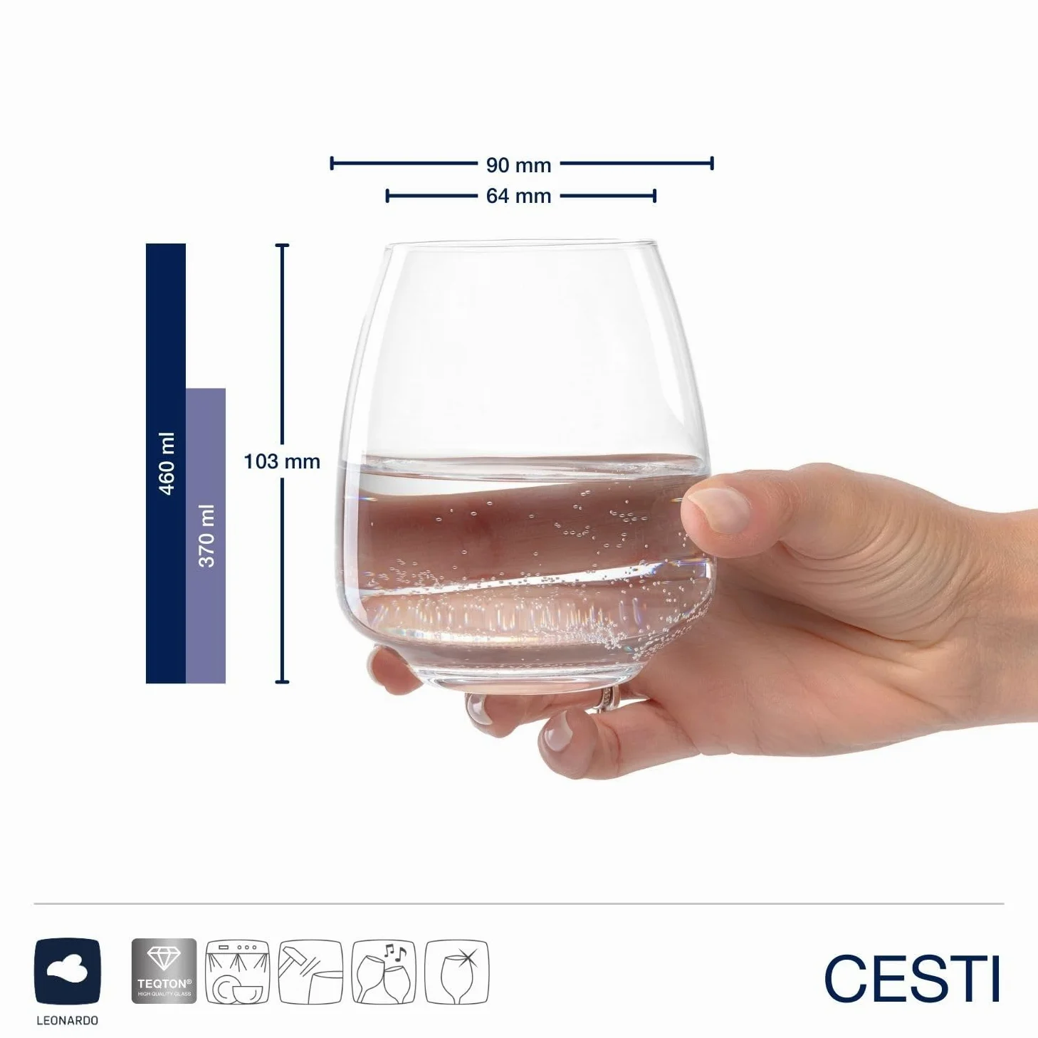 LEONARDO HOME Vasos CESTI (juego de 6) con paño de pulido • Vasos de agua aptos para lavavajillas (460 ml) • Resistente a los golpes y uso diario • Vasos de cristal de alta calidad • Vasos de zumo