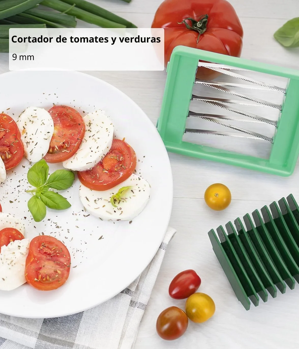Genius Nicer Dicer Chef S - Juego de 7 utensilios para cortar verduras y tomates, color verde
