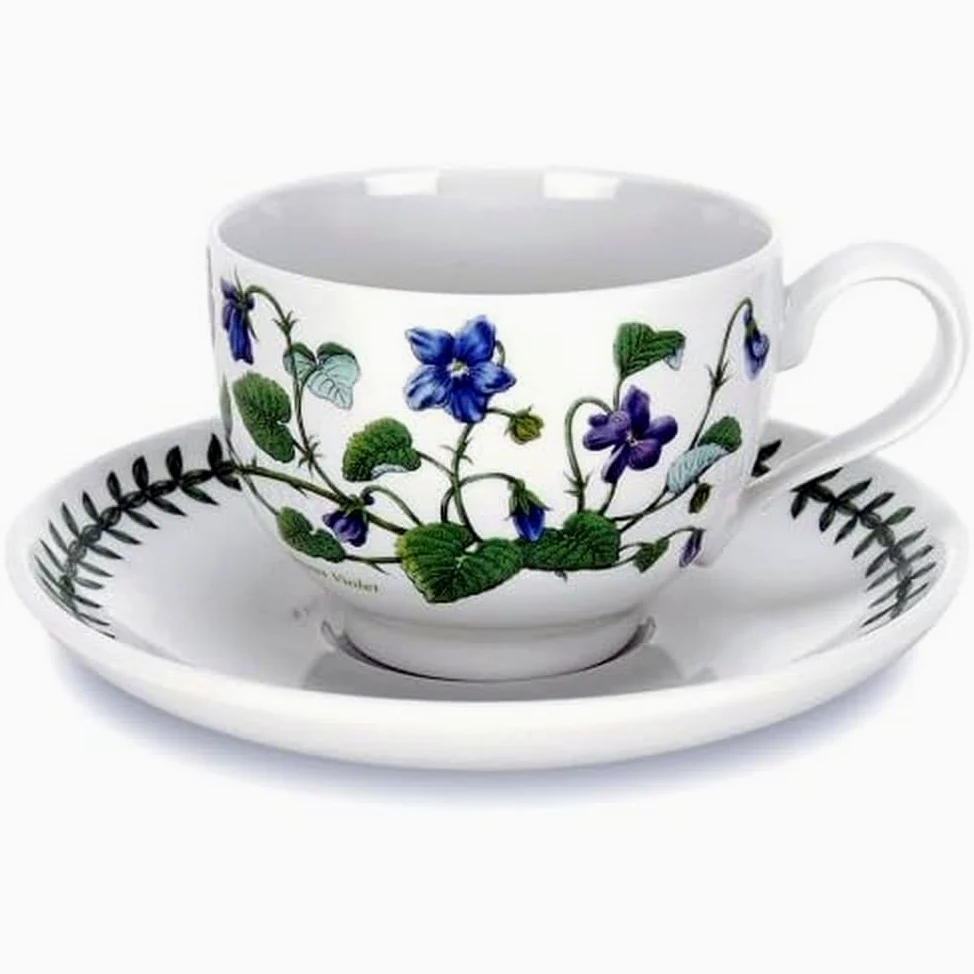 Portmeirion Botanical Garden Juego de 6 Tazas de té y platillos, Loza, Azul, Blanco, Definir, 12 Unidades