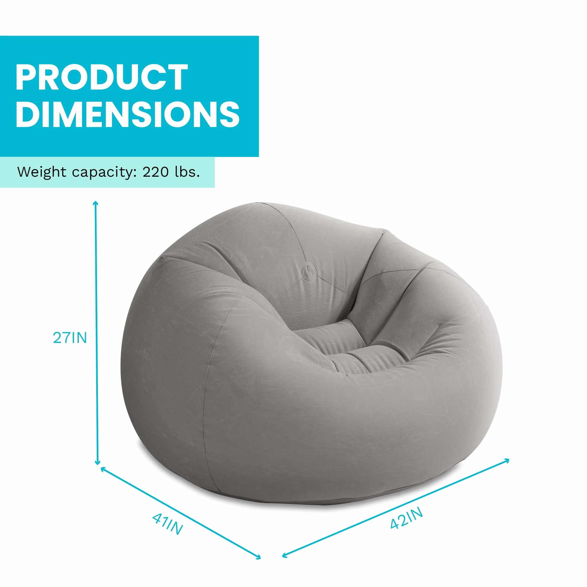 Intex Beanless Bag Inflatable Chair, 42" X 41" X 27", Beige