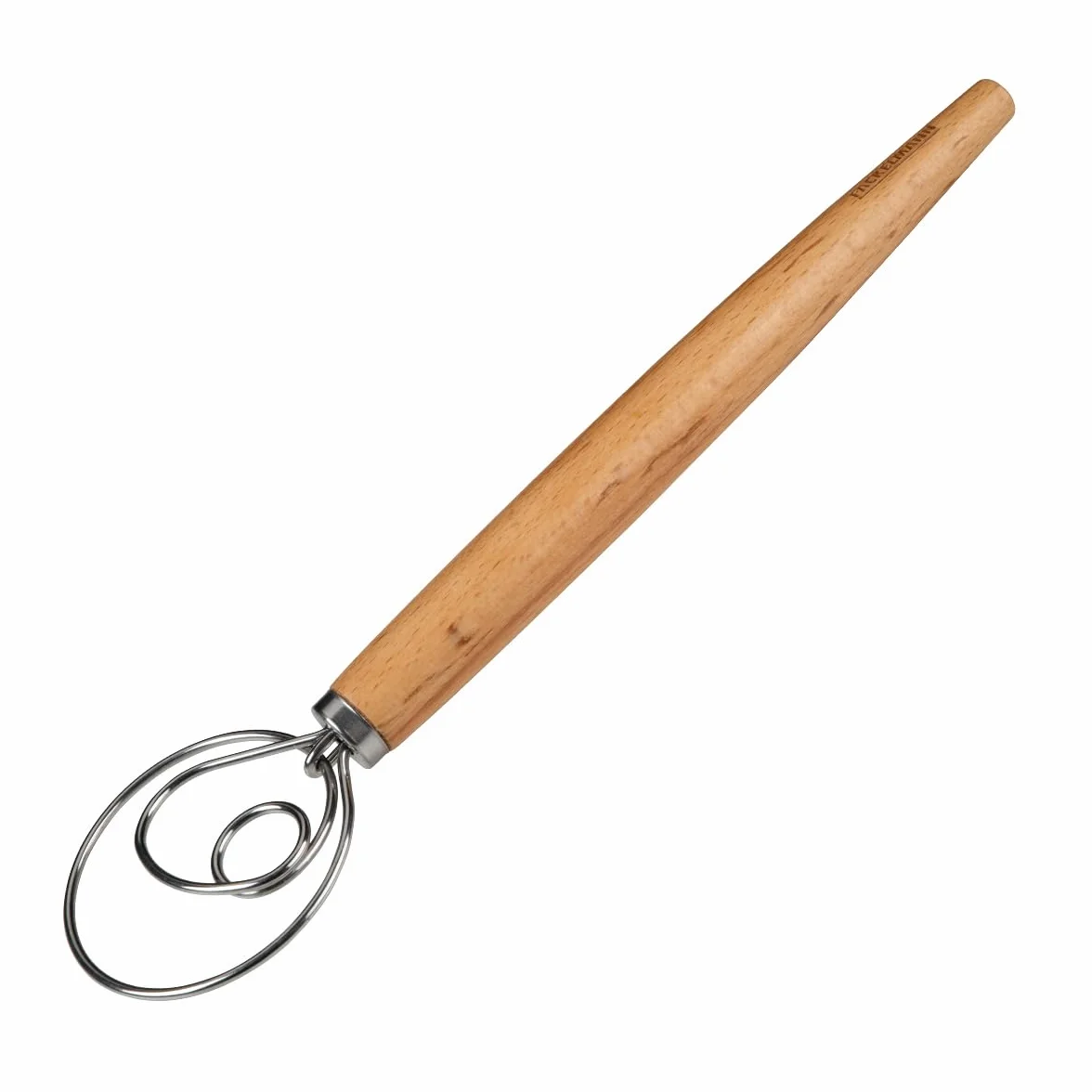 Fackelmann Batidor de masa para pasta, focaccia y masa, batidor para masas aireadas, batidor danés con mango ergonómico de madera de haya, color plata/marrón