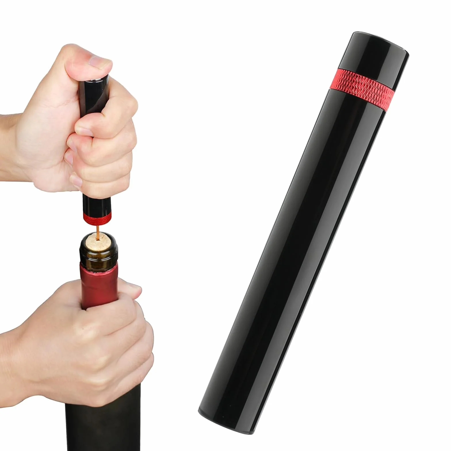 Abridor de Botellas Aire a Presión, Portátil Sacacorchos Profesional, 14 × 2,1 cm Saca Corchos Neumatico, con Manual de Instrucciones, para Uso Doméstico, Restaurante, Fiesta