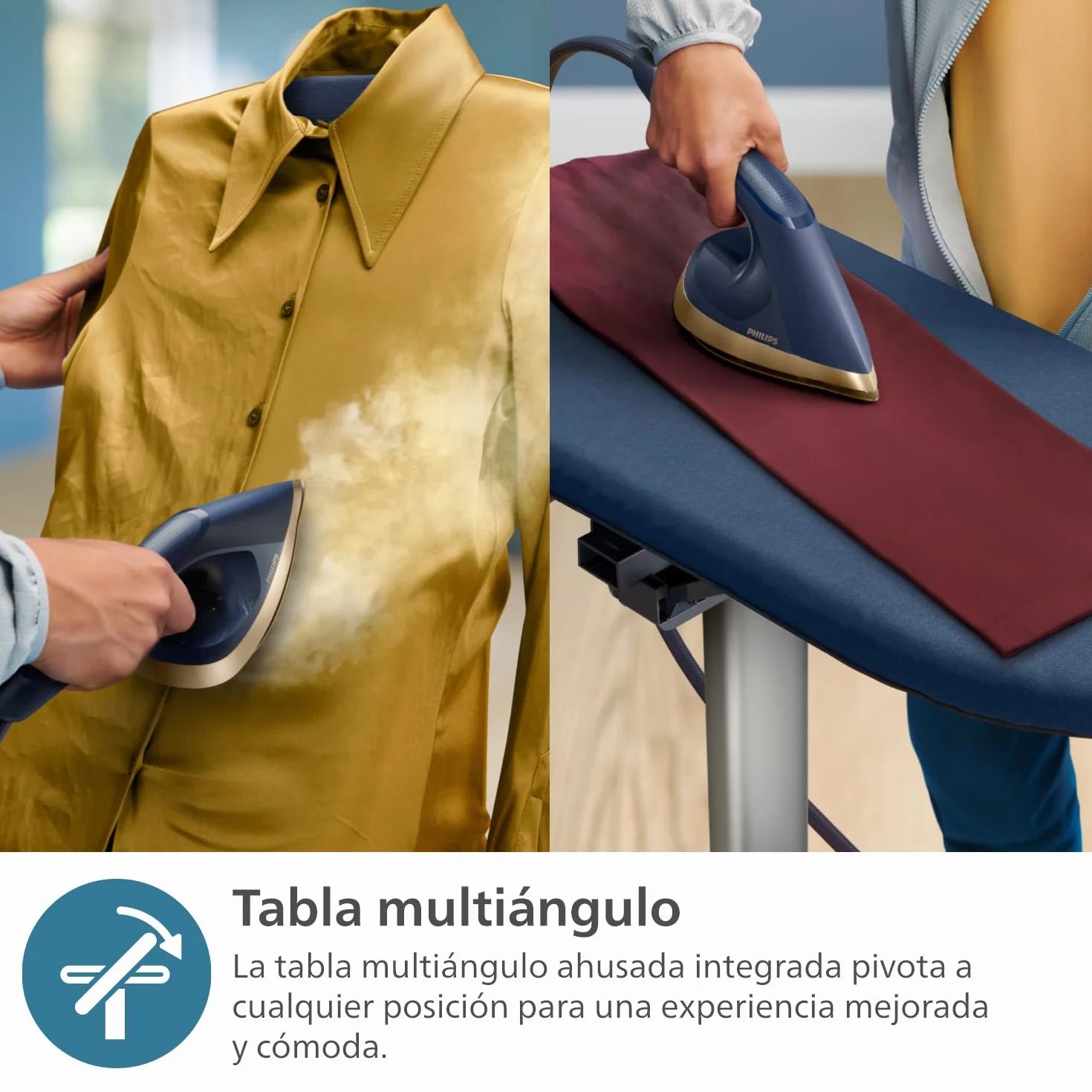 Philips Serie 8500 Solución Planchado Todo en Uno-Tabla multiángulo, Tecnología antiquemaduras y doble calentamiento, Base desmontable, Elimina el 99,9% de bacterias y ácaros del polvo* (AIS8530/20)