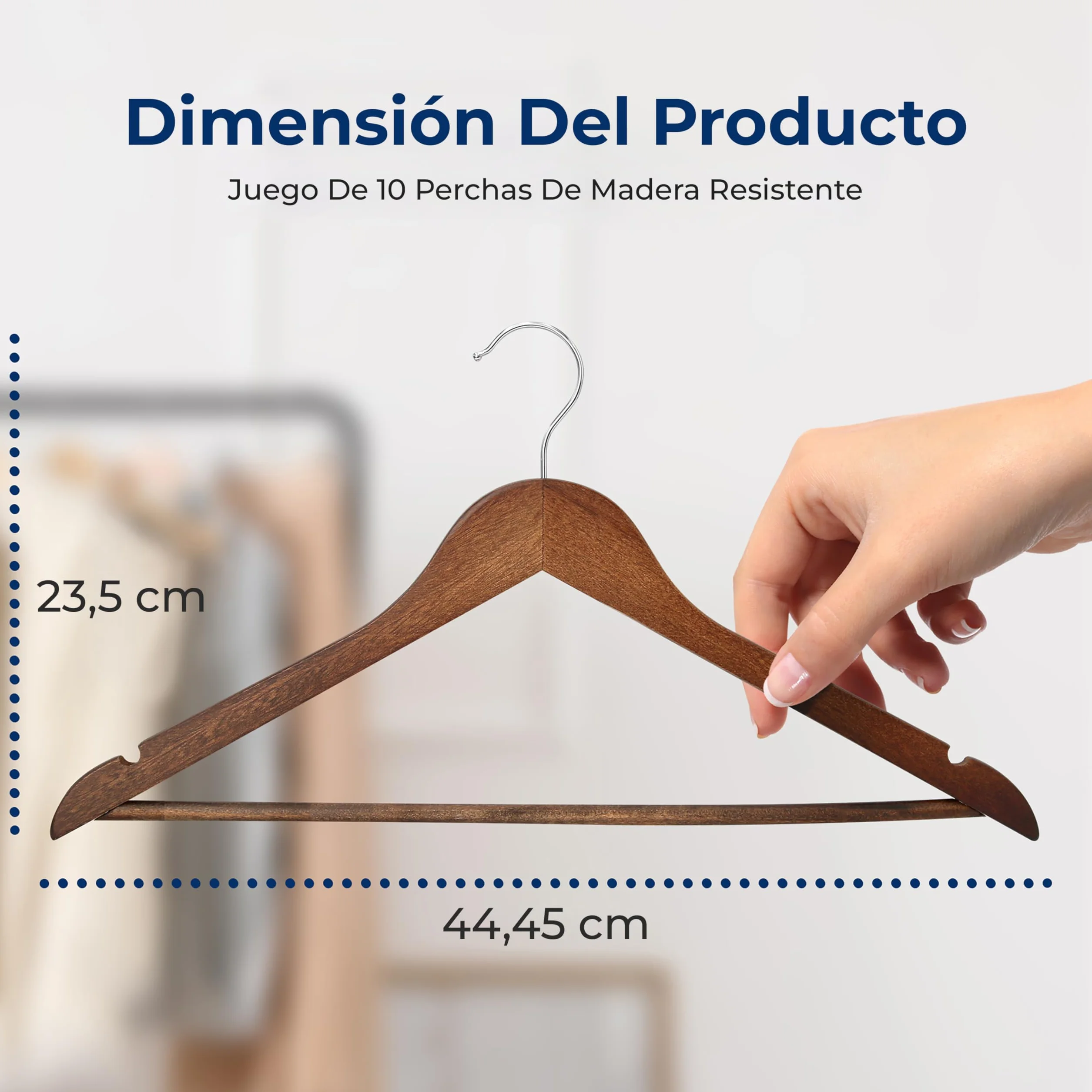 SereneLifeHome Perchas Madera, Ropa, Pack de 10, Antideslizantes, con Gancho Giratorio de 360°
