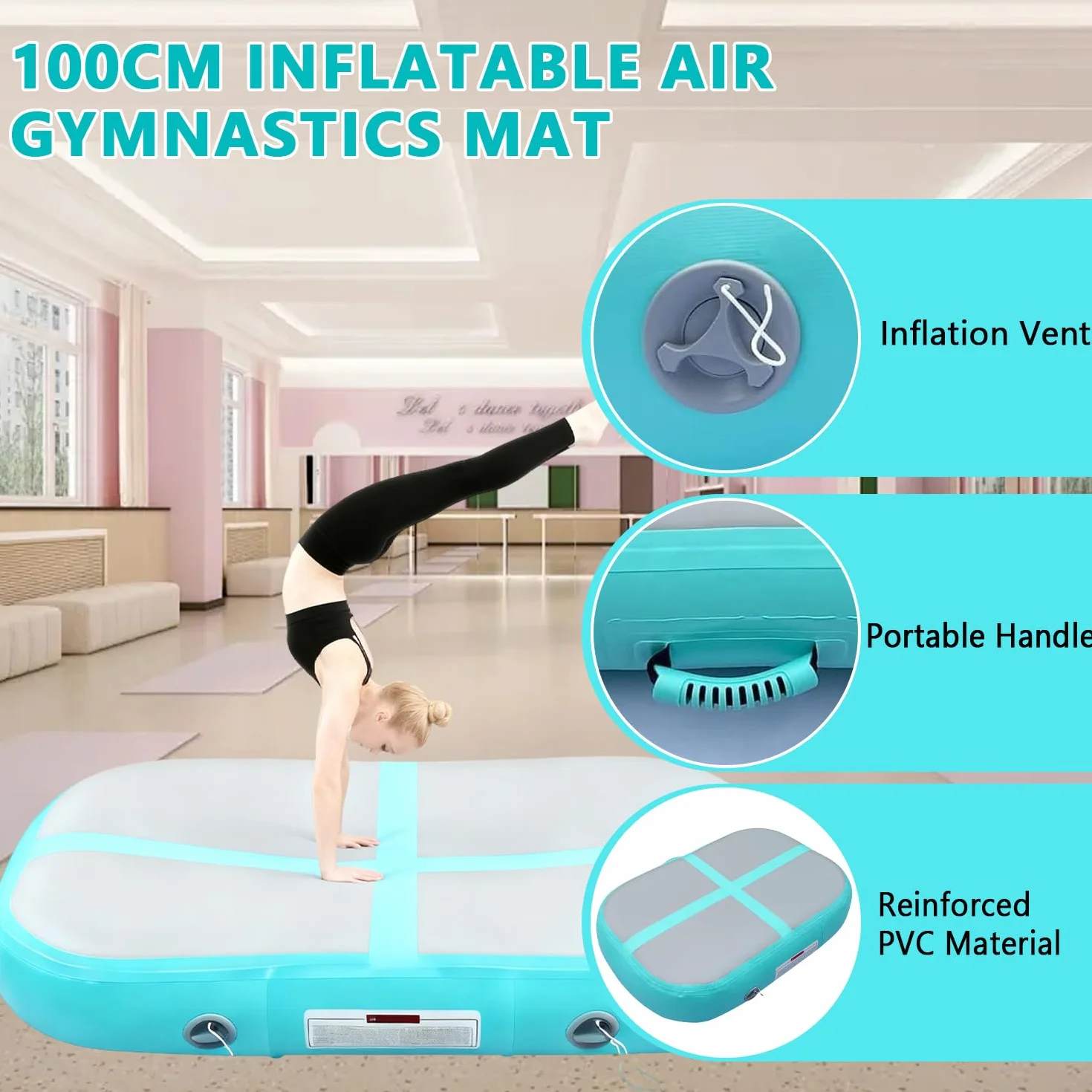 Airtrack Colchoneta Hinchable 100 cm con Bomba de Aire, Esterilla de Gimnasia y Yoga