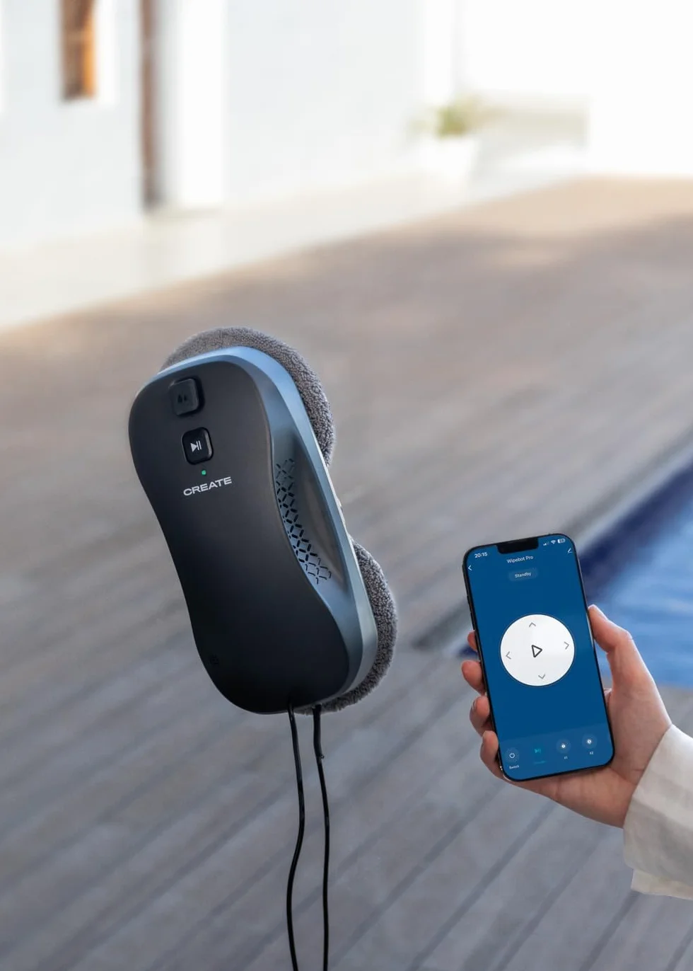 CREATE / WIPEBOT Pro/Robot limpiacristales automático con WiFi / 2 Niveles de pulverizado, Reconocimiento de Esquinas y Bordes, Cable de Seguridad de 5m, Depósito de 60ml