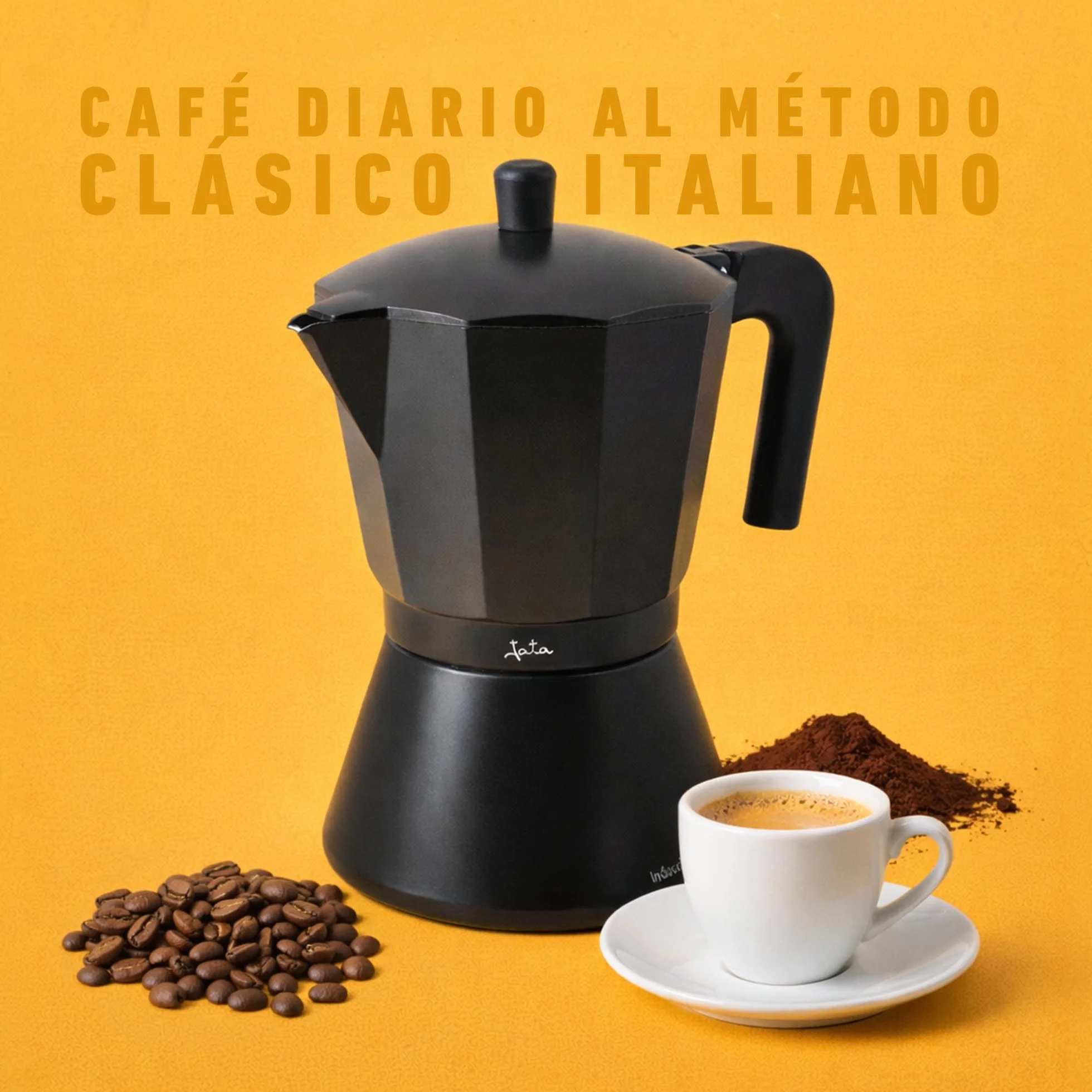 Jata CFI6 - Cafetera Italiana Inducción, Capacidad 6 Tazas, Apta para Todo Tipo de Cocinas, Cuerpo Aluminio, Negro