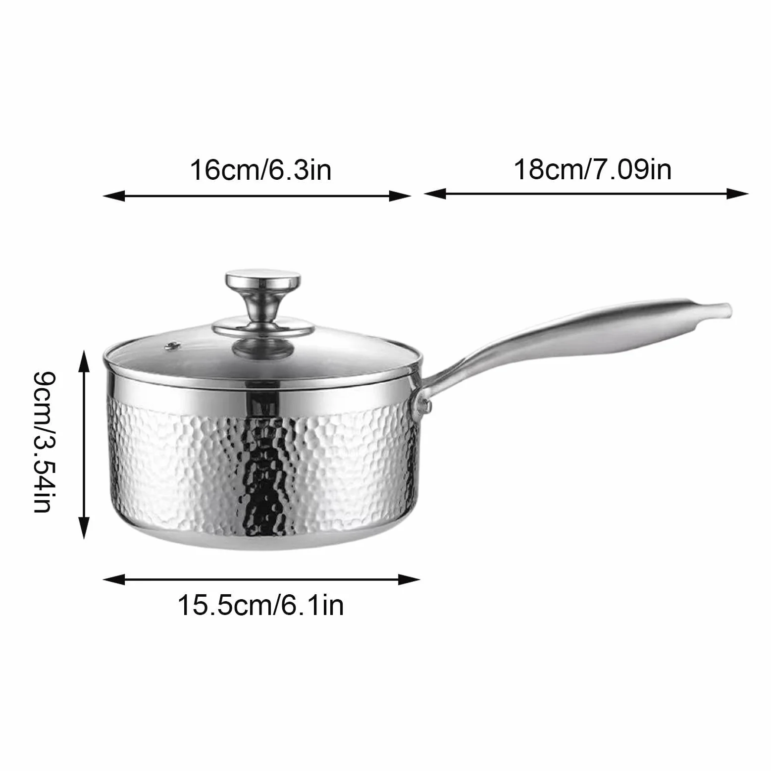 Cazo para Salsas Cacerola de Cocina Fabricada en Acero Inoxidable con Mango | Olla Pequeña Para Cocinar, Tapa Incluida Para Camping Picnic Jardín Patio Exterior Aire Libre