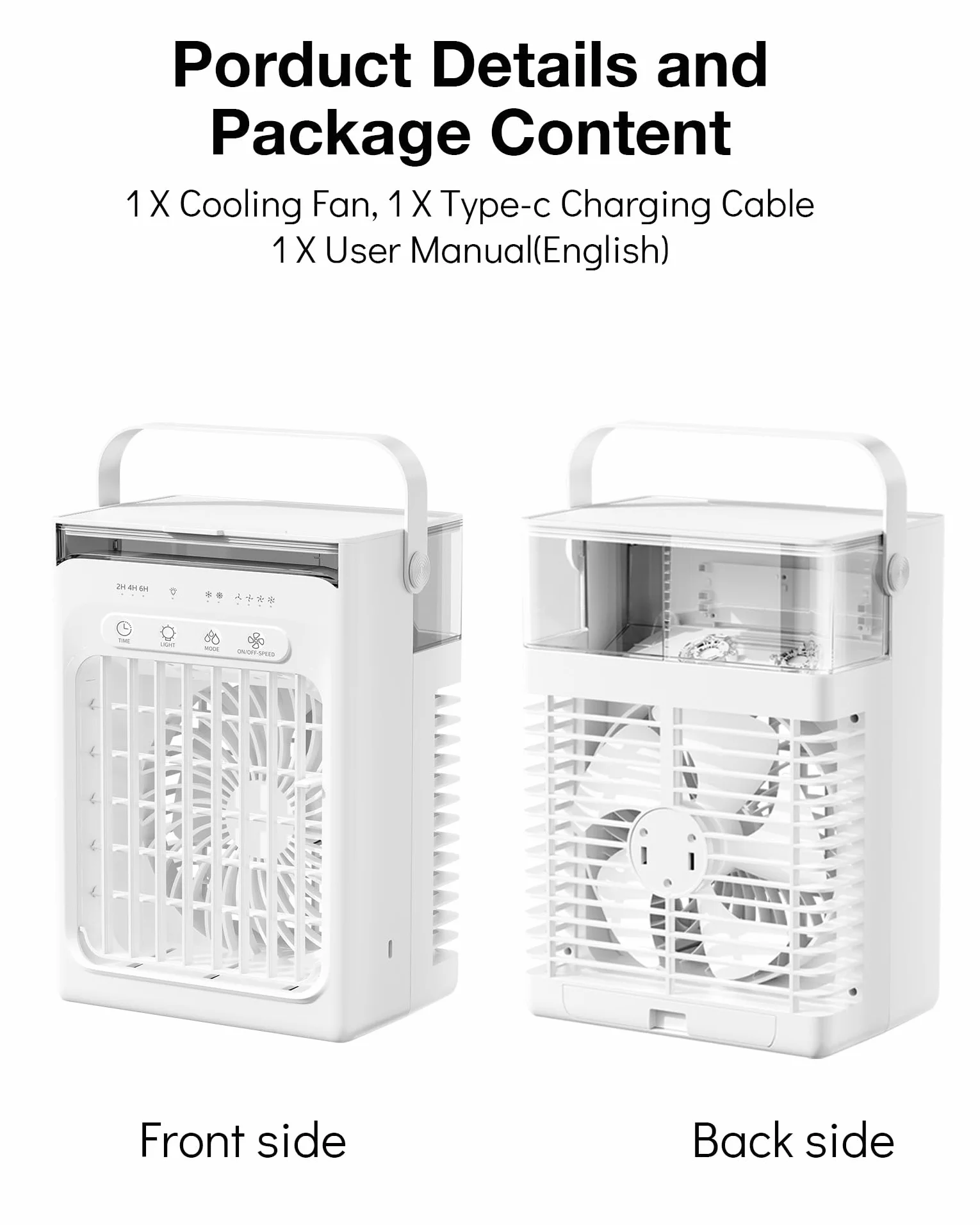 Mini Aire Acondicionado Portatil Silencioso 1000ml,Enfriador de Aire USB, Climatizador Frio Ventilador con hielo, 3 Velocidades, Temporizador 2/4/6H, Luz LED RGB Ideal para Oficina (White)