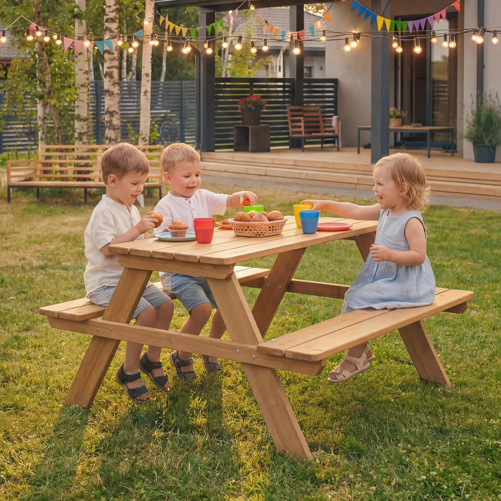 Mesa de Picnic para Niños Outdoor Madera Maciza 4 Plazas Teck