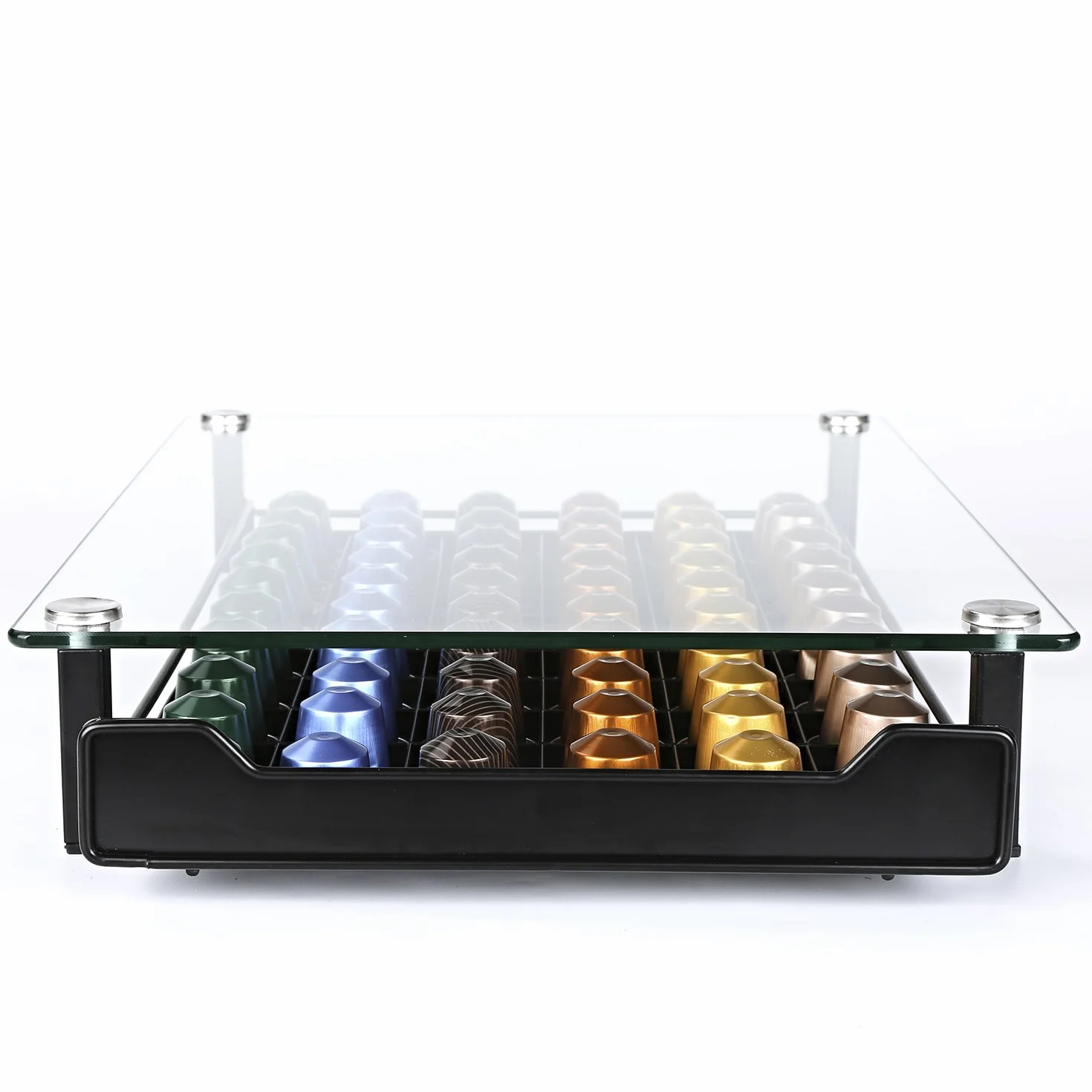 HiveNets Nespresso Cajón para Almacenar Cápsulas de Café Portacápsulas Soporte con Vidrio Templado para 60 Pcs