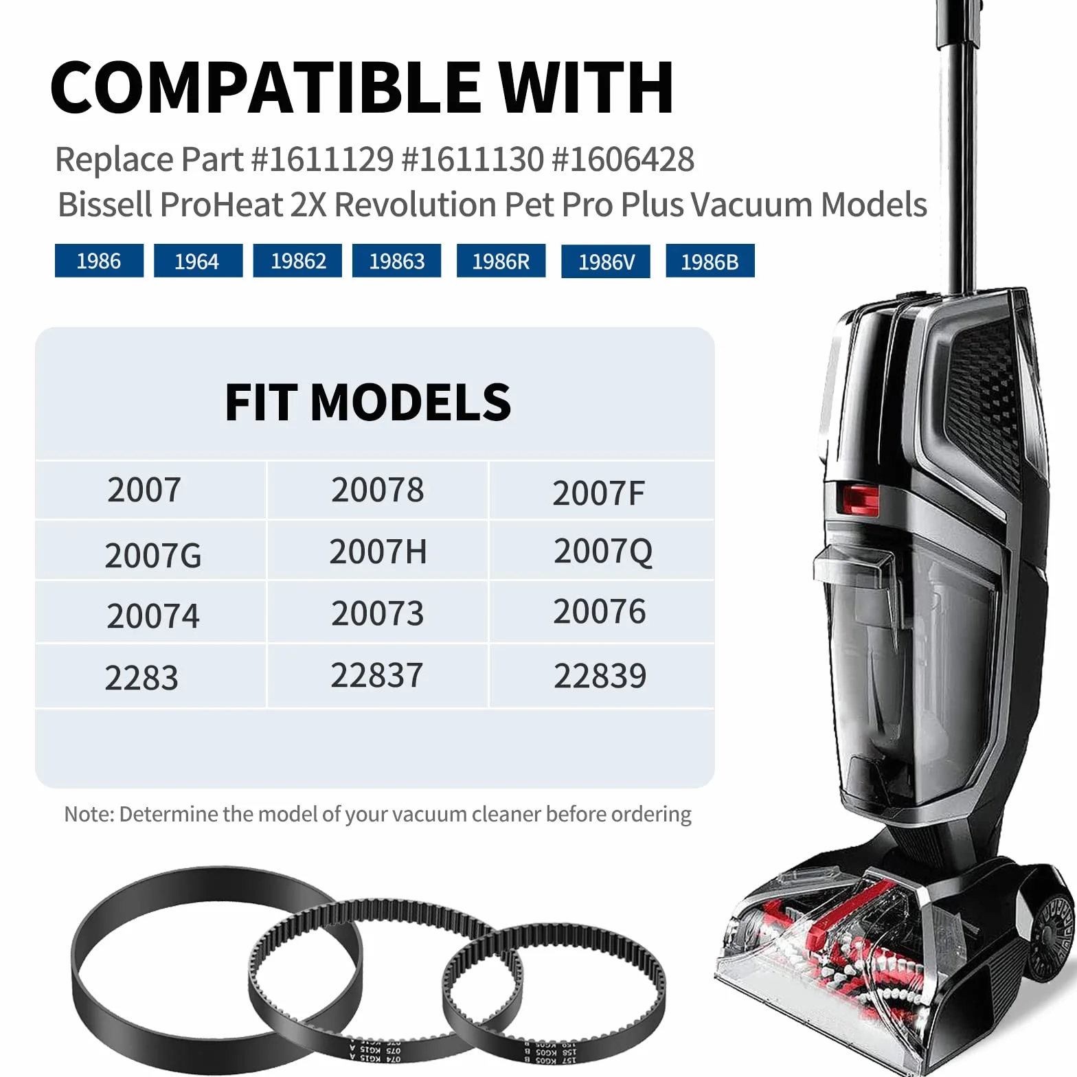 Correa de aspiradora para Bissell ProHeat 2X Revolution Pet Pro limpiador de alfombras modelo 1986 1964 2007 2007P Series, reemplaza la pieza #1606428#161129#161130