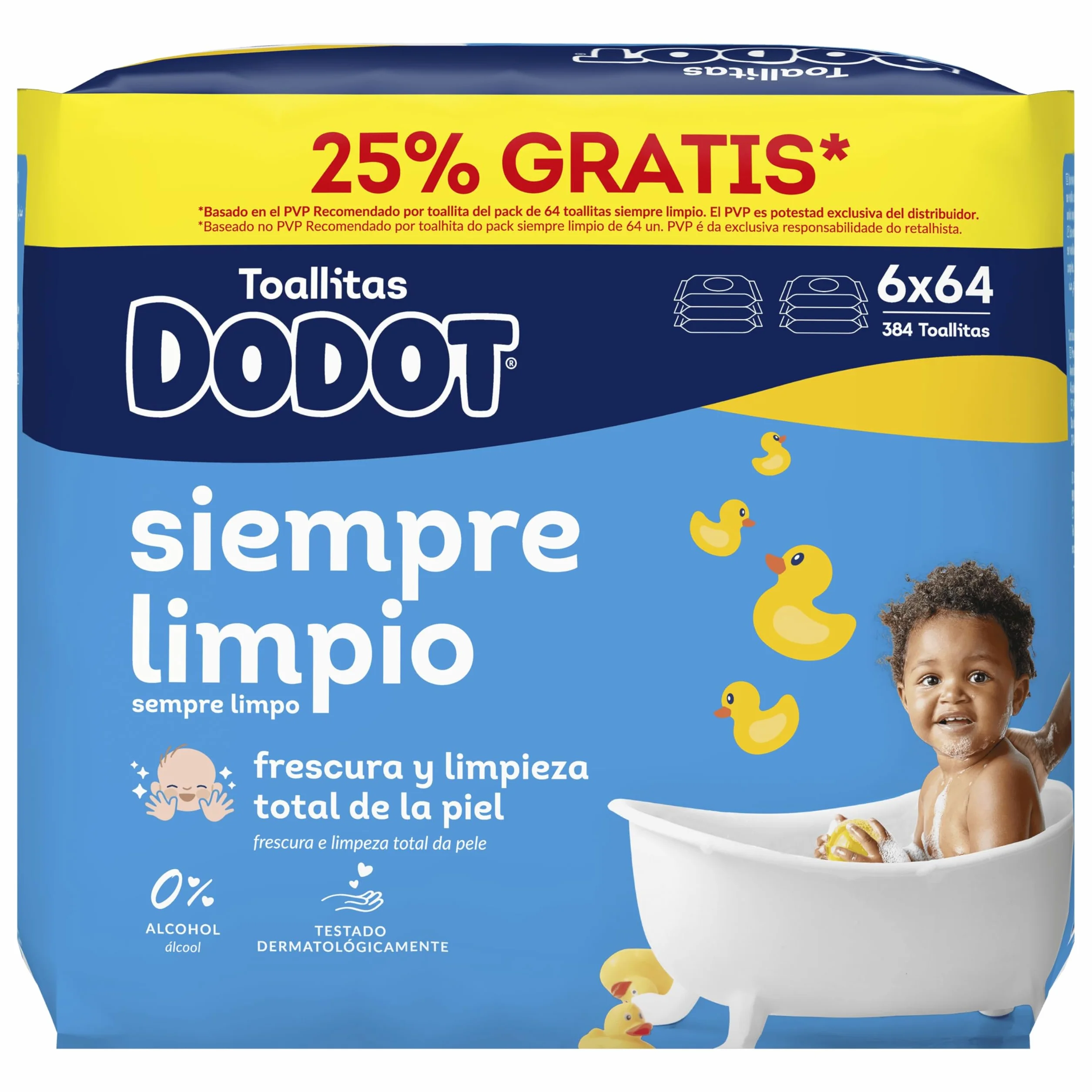 Dodot Toallitas Bebé Seco 384 toallitas pH piel bebé 6 Paquetes de 64