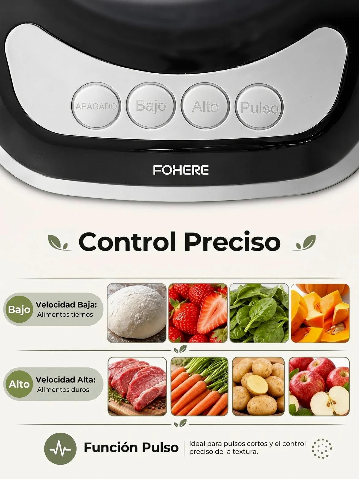 Robot de Cocina 2,3 L, Boca de Alimentación Grande 2 en 1 | Procesador de Alimentos 3 Vel. , Acero Inoxidable, Picar, Rallar, Hacer Puré, Amasar, fácil de limpiar para uso doméstic