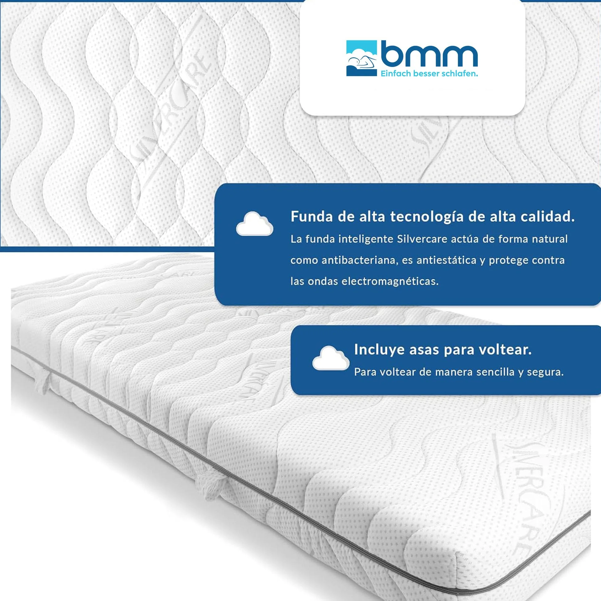 BMM Colchón 90x200 cm Comfort 19, Nivel de firmeza H4 Extra Firme, colchón de Espuma de Alta Densidad, colchón ergonómico de 7 Zonas, Altura 19 cm. | Colchón de espuma fría premium con funda KSCell®, SilverCare y banda climática para una comodidad fresca