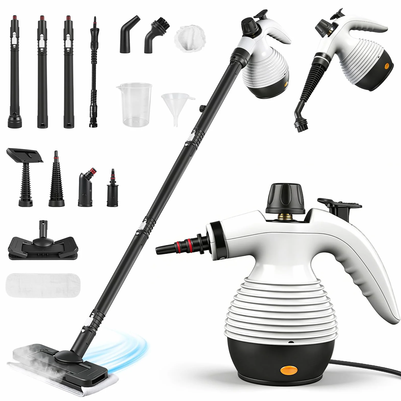 2 en 1 Limpiador a Vapor/Fregona Vapor, 1050W Steam Cleaner 135°C Calentamiento Rápido con 350ml Depósito, Limpiador de Vapor para Diversas Superficies Como Azulejos Sofás y Cocinas